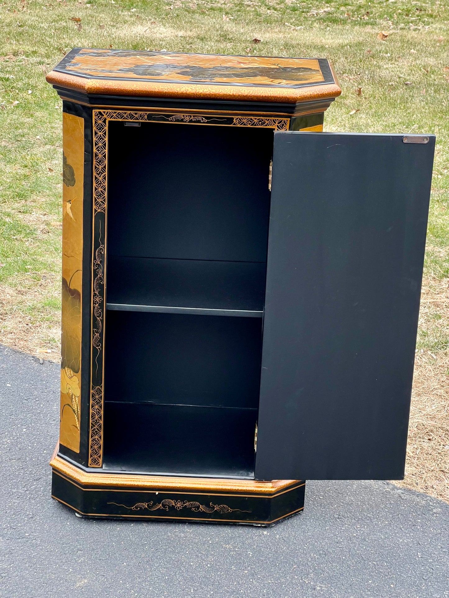 Vintage Asian Black Lacquer and Gold Cabinet