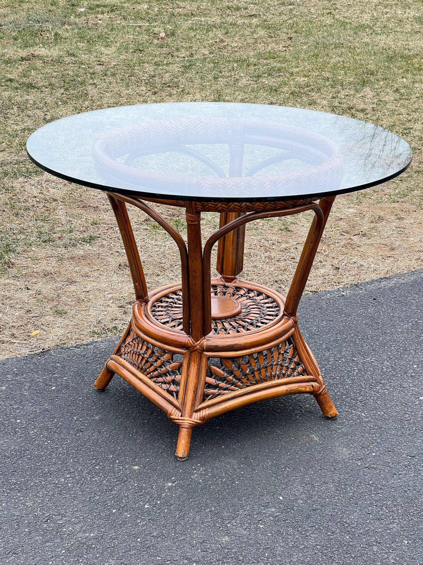 Vintage Rattan Glass Top End Table