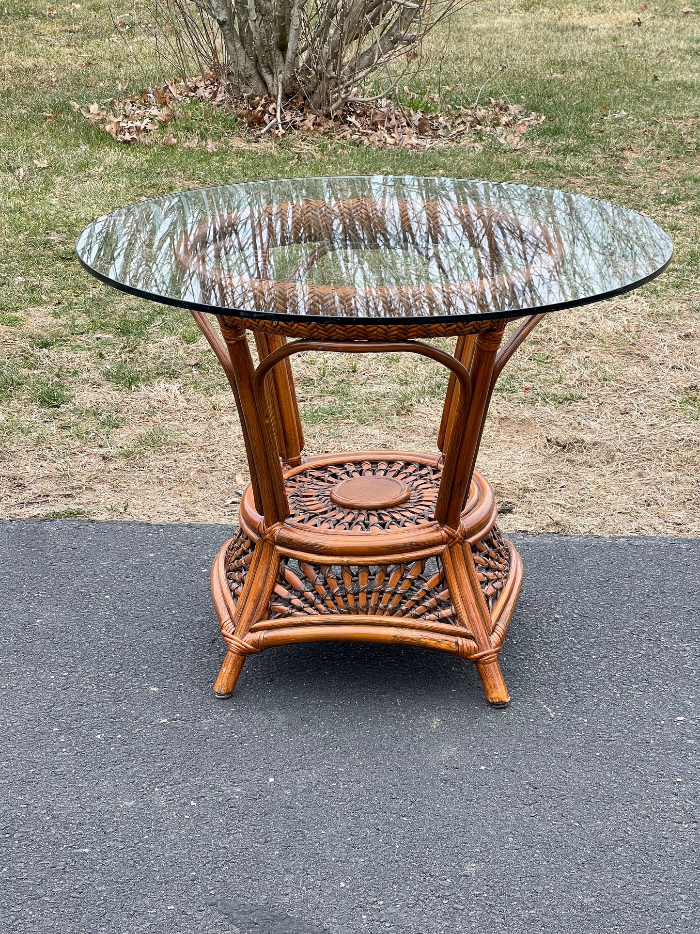 Vintage Rattan Glass Top End Table