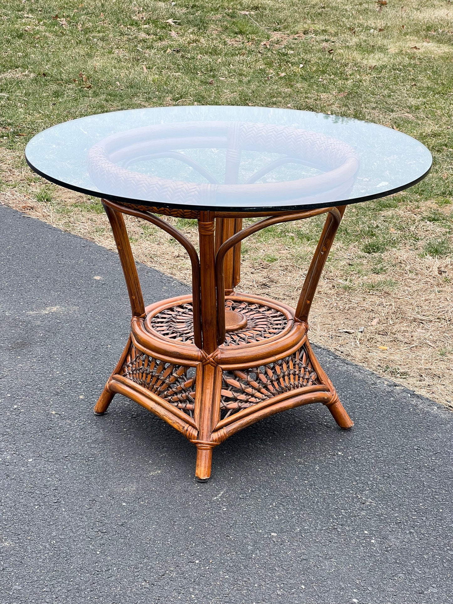 Vintage Rattan Glass Top End Table