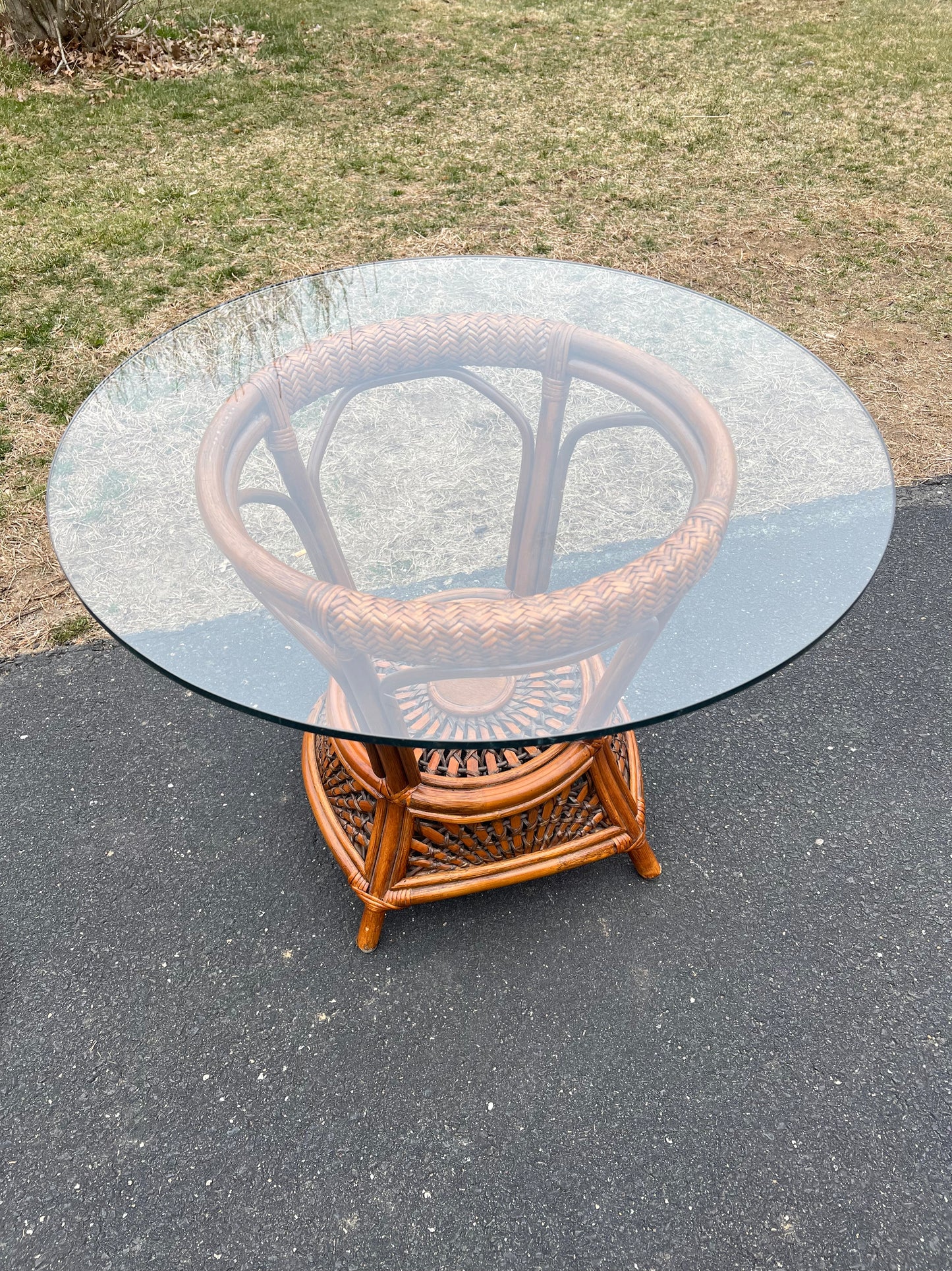 Vintage Rattan Glass Top End Table