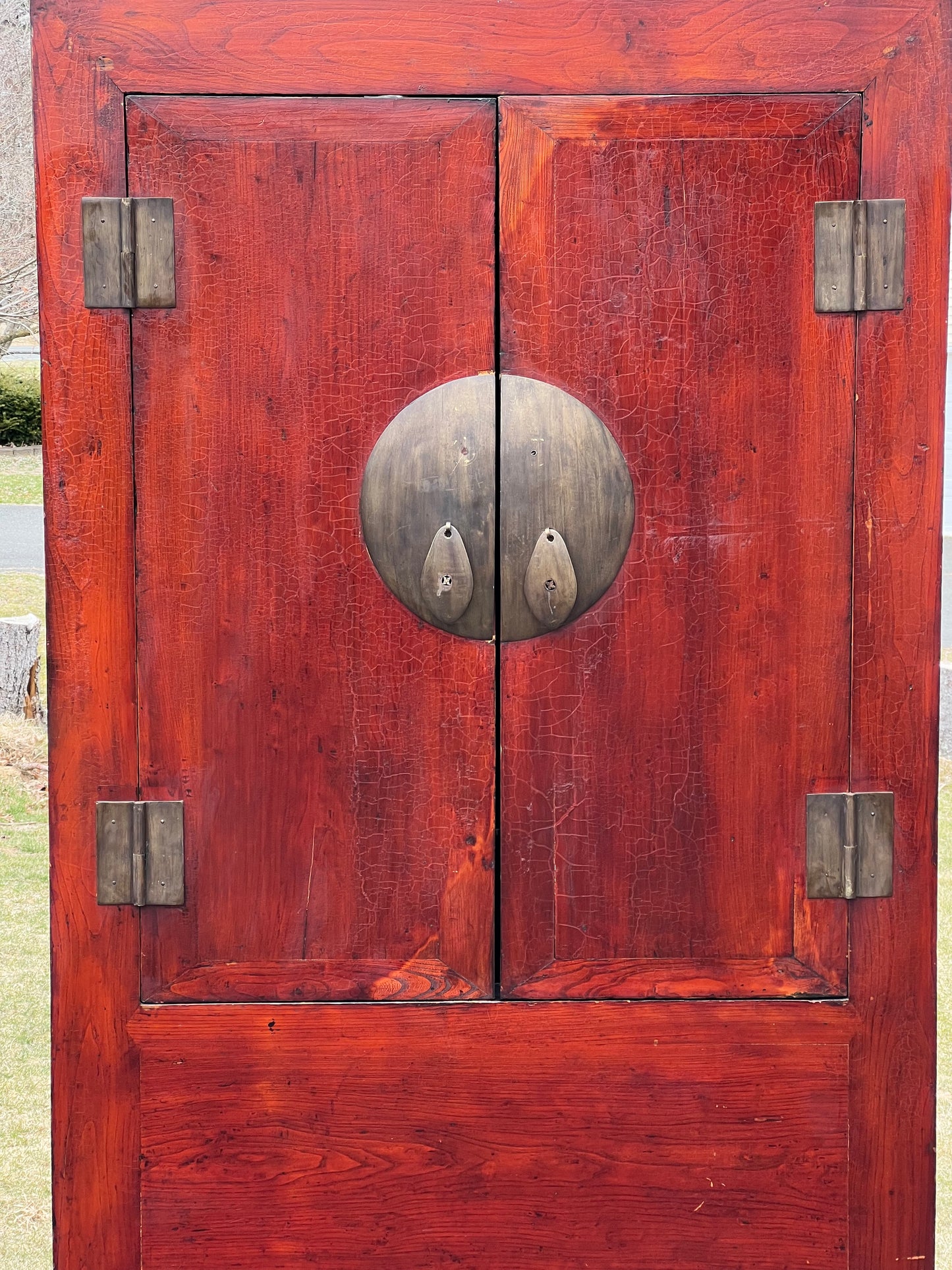 Large Vintage Chinese Cabinet with Foo Dog Carvings