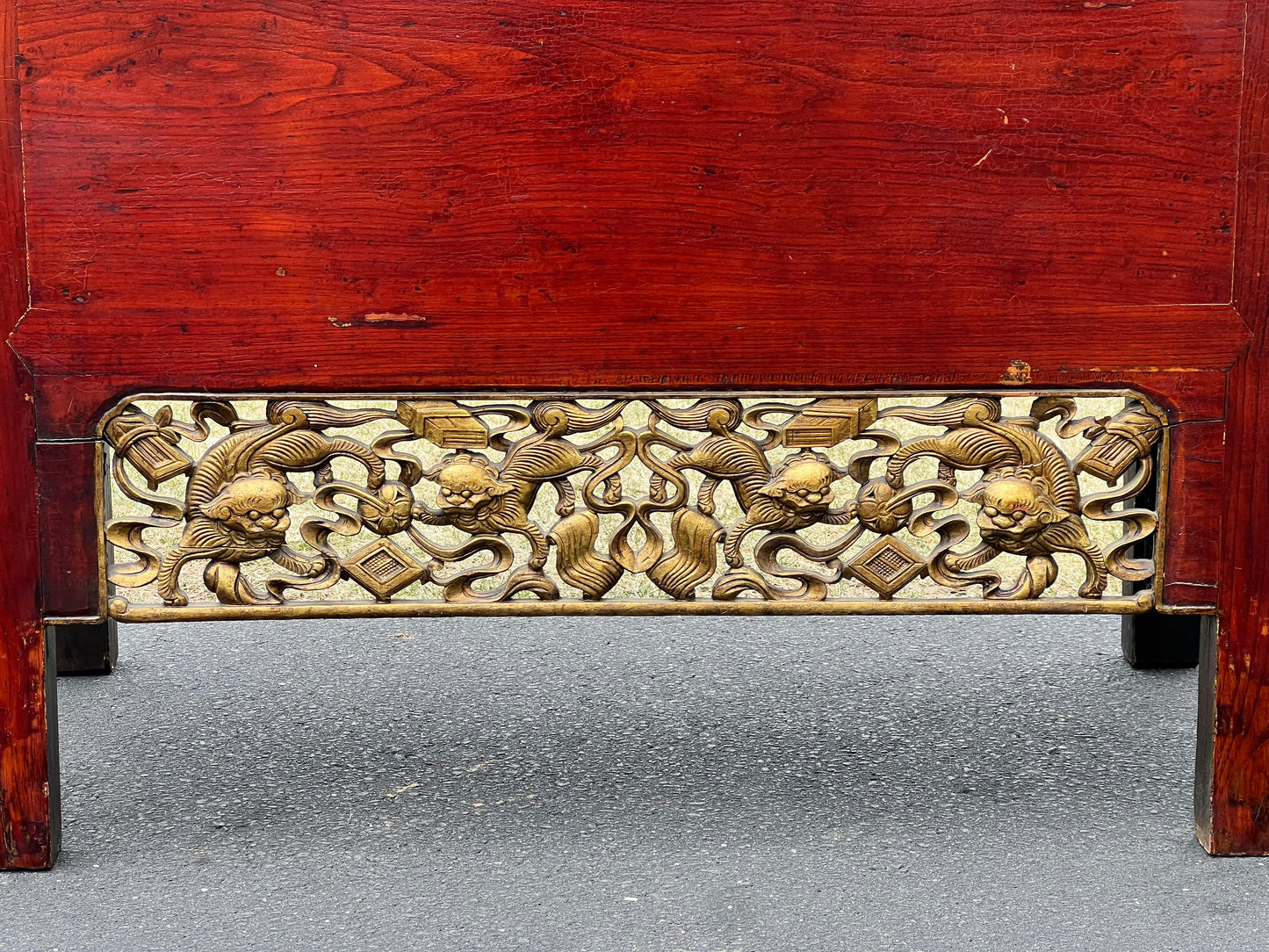 Large Vintage Chinese Cabinet with Foo Dog Carvings