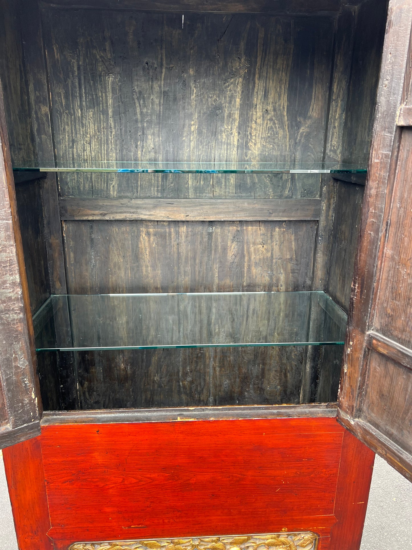 Large Vintage Chinese Cabinet with Foo Dog Carvings