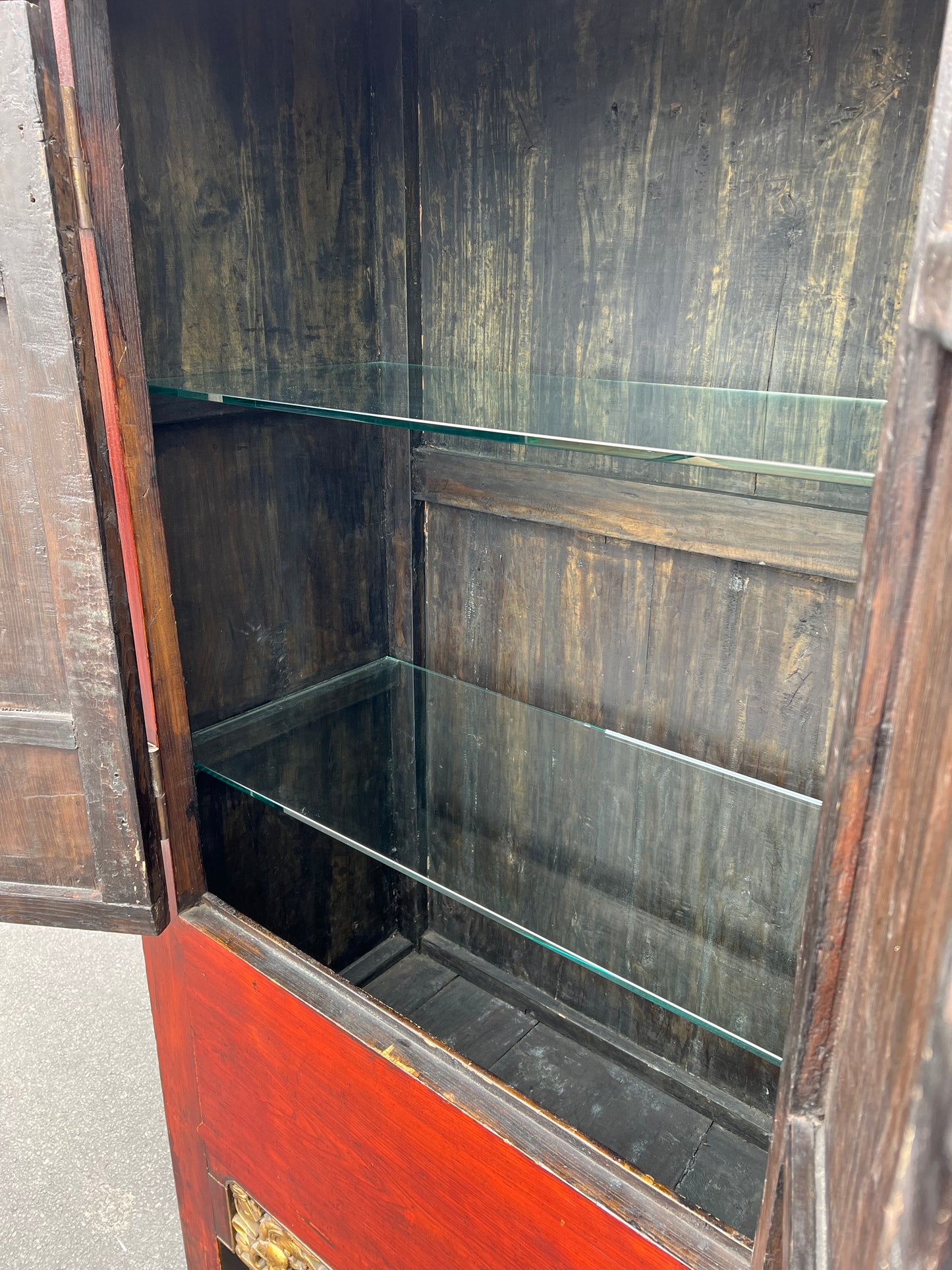 Large Vintage Chinese Cabinet with Foo Dog Carvings