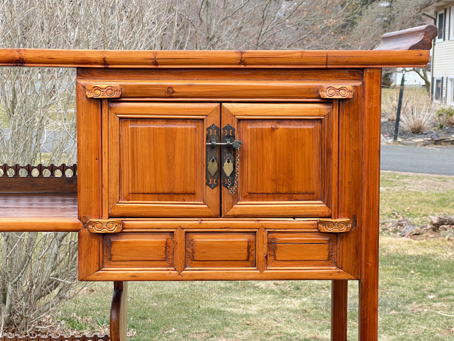 Vintage Asian Pine Etagere Display Cabinet