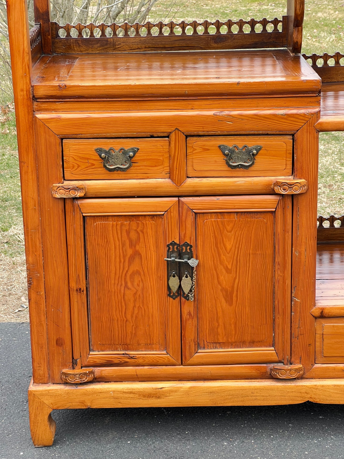 Vintage Asian Pine Etagere Display Cabinet