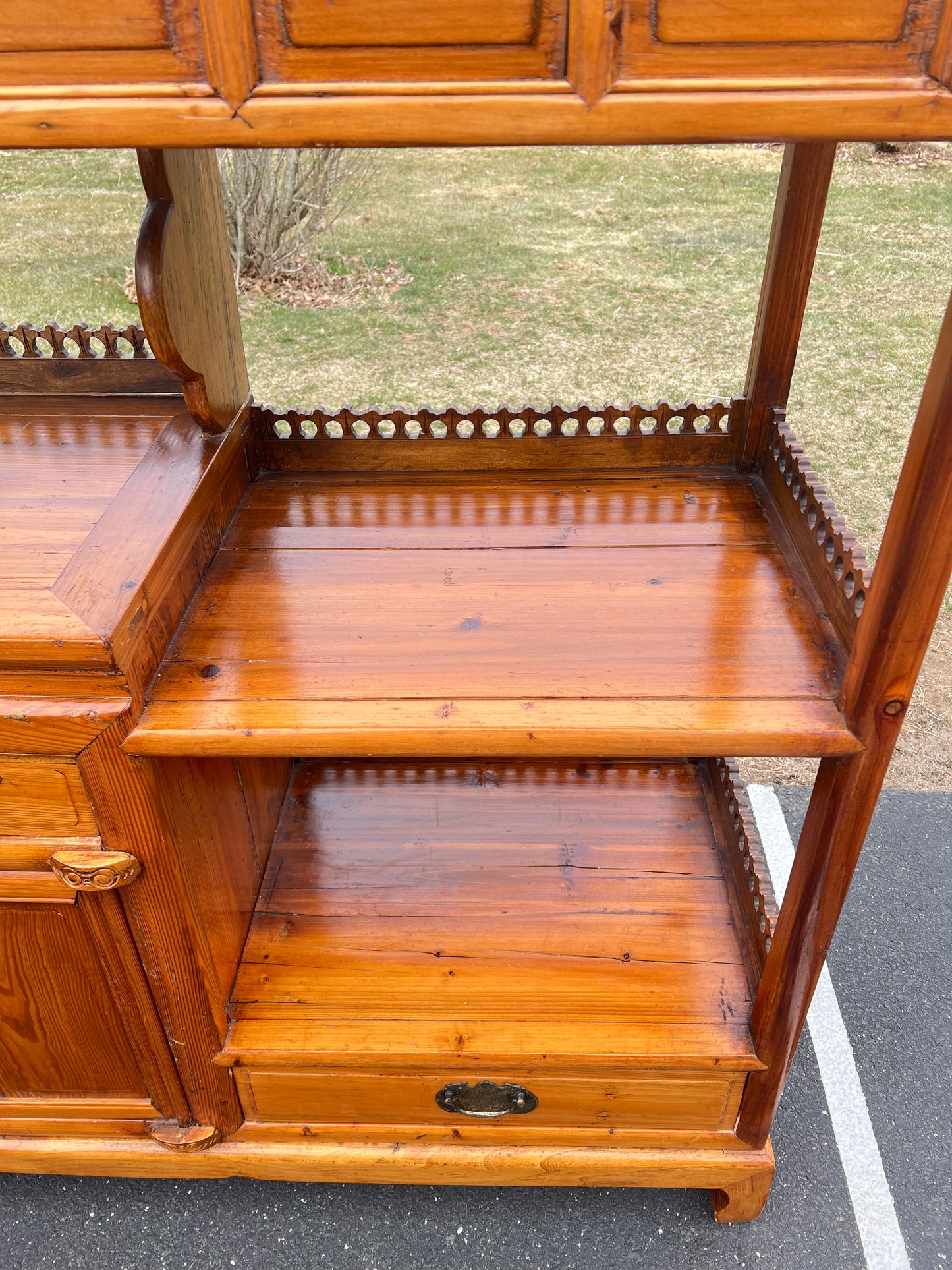 Vintage Asian Pine Etagere Display Cabinet