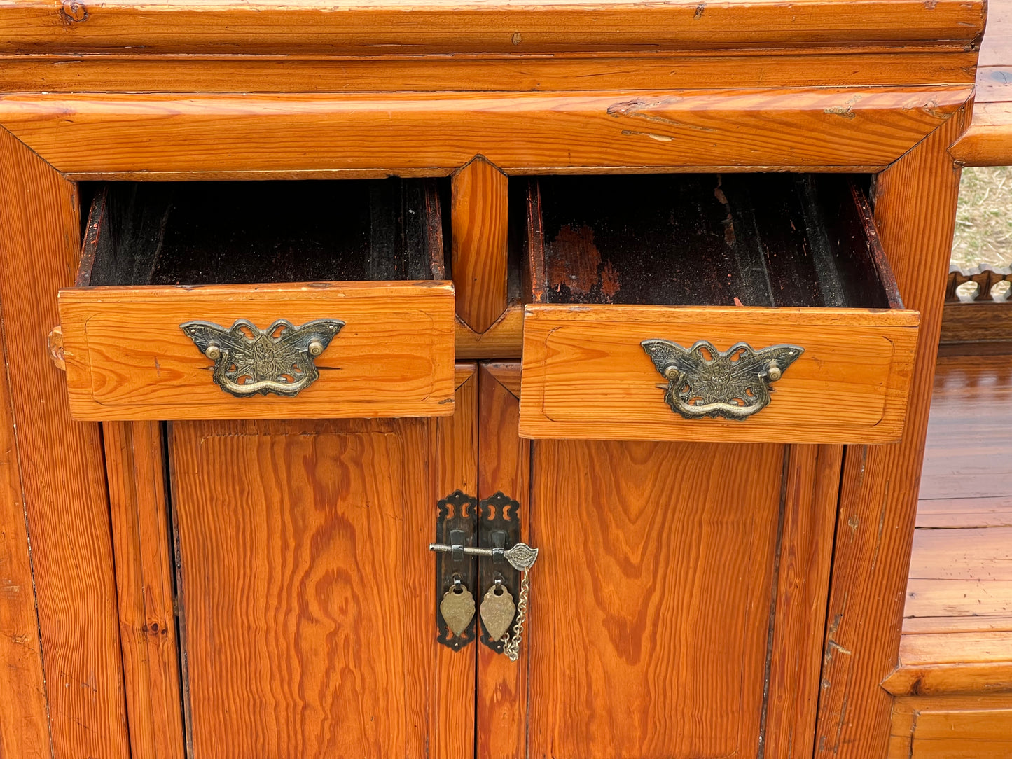 Vintage Asian Pine Etagere Display Cabinet