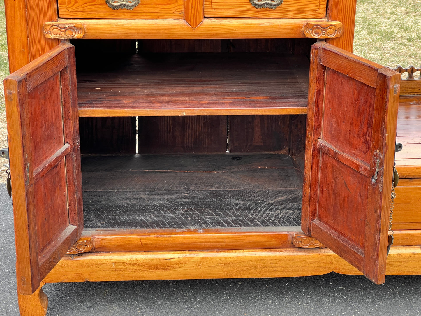 Vintage Asian Pine Etagere Display Cabinet