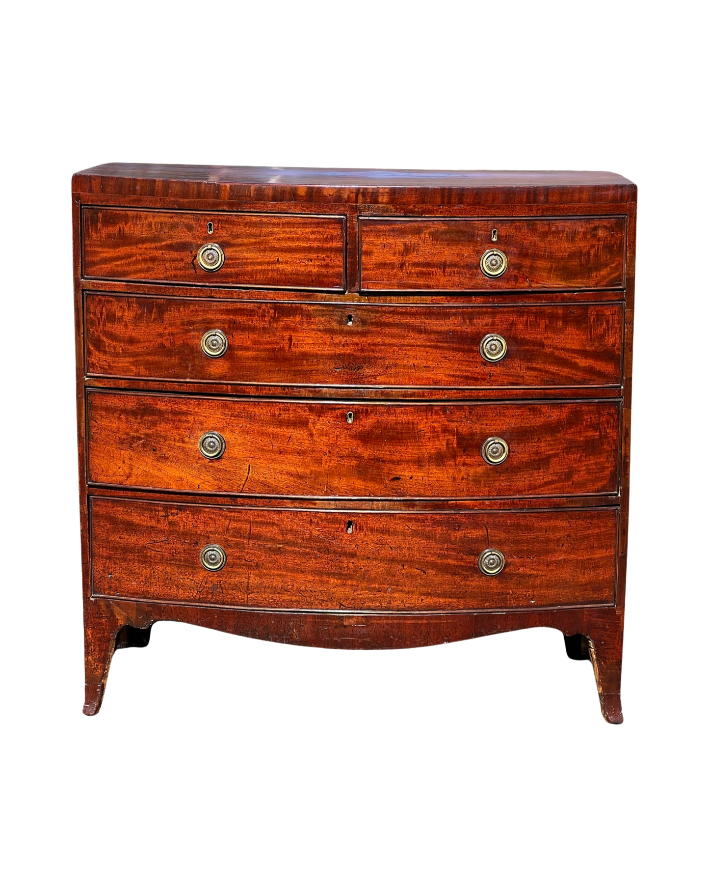 Colonial American Made Georgian Mahogany Bow Front Two Over Three Chest c. 1780