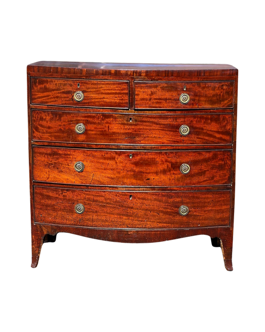 Colonial American Made Georgian Mahogany Bow Front Two Over Three Chest c. 1780