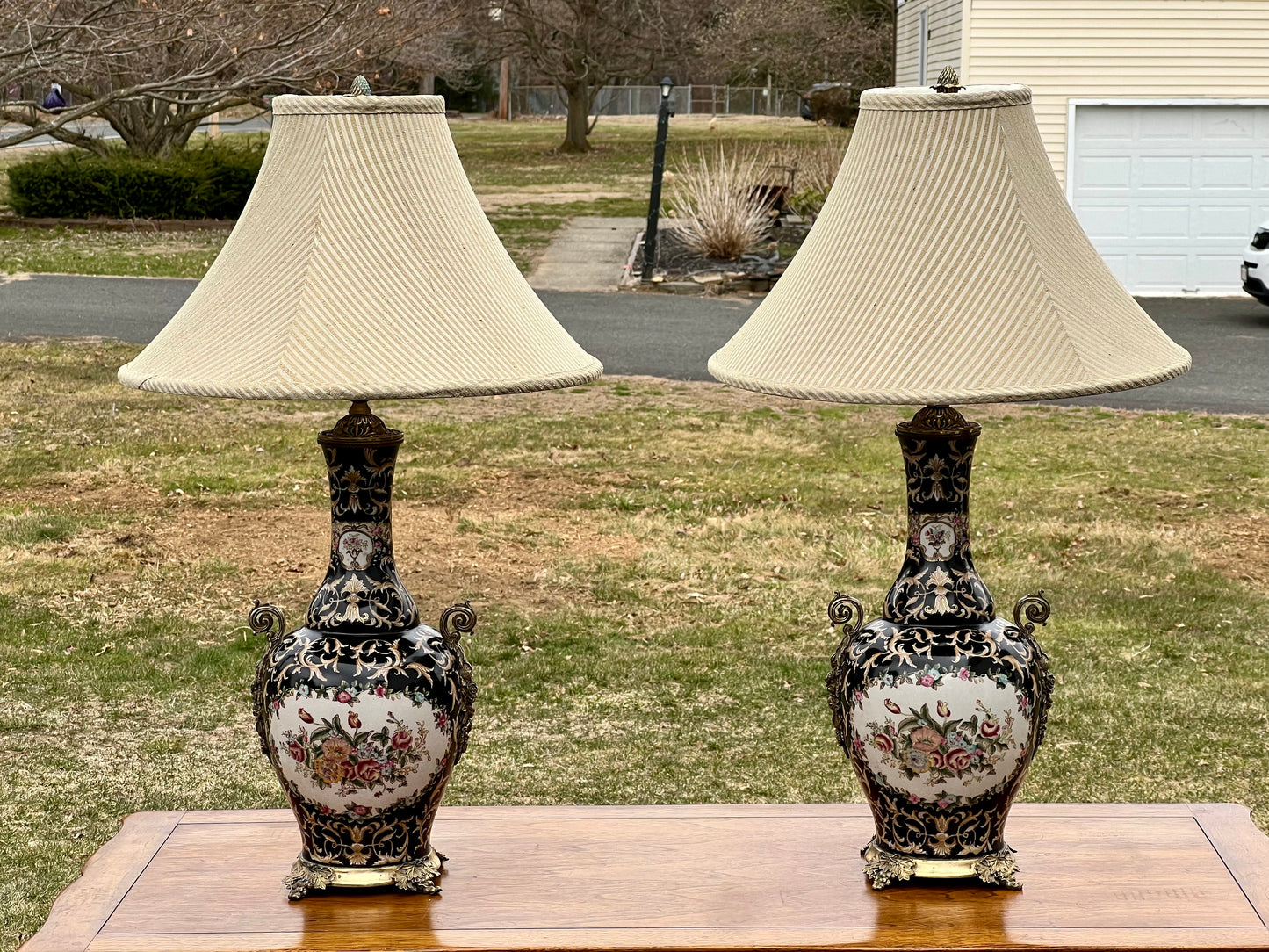 Pair of Vintage Porcelain Urn Lamps by Feather Light Lamp