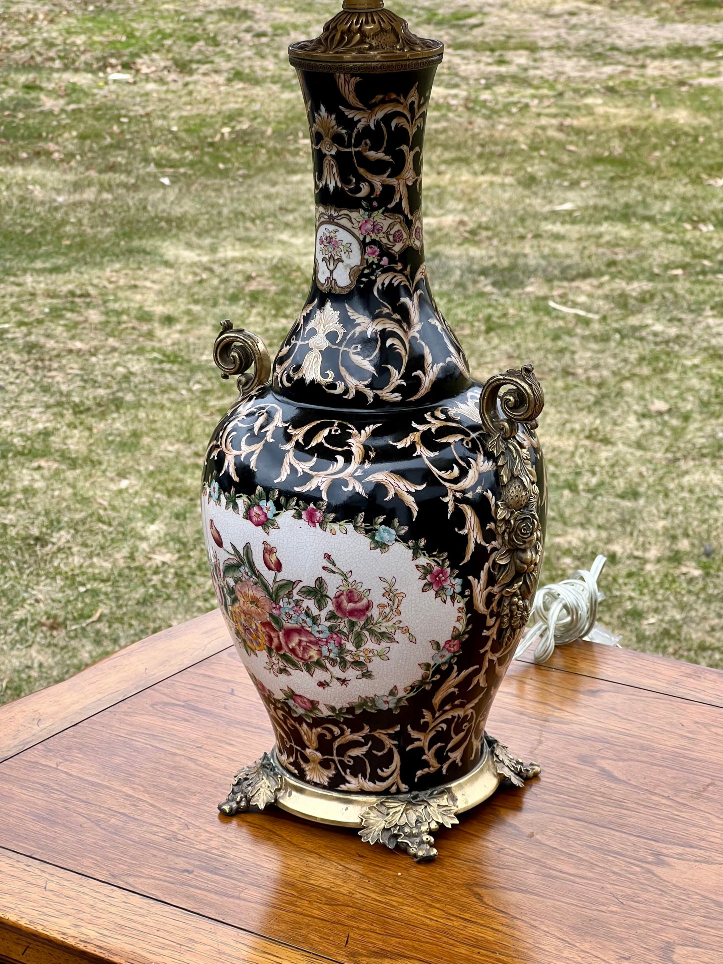 Pair of Vintage Porcelain Urn Lamps by Feather Light Lamp