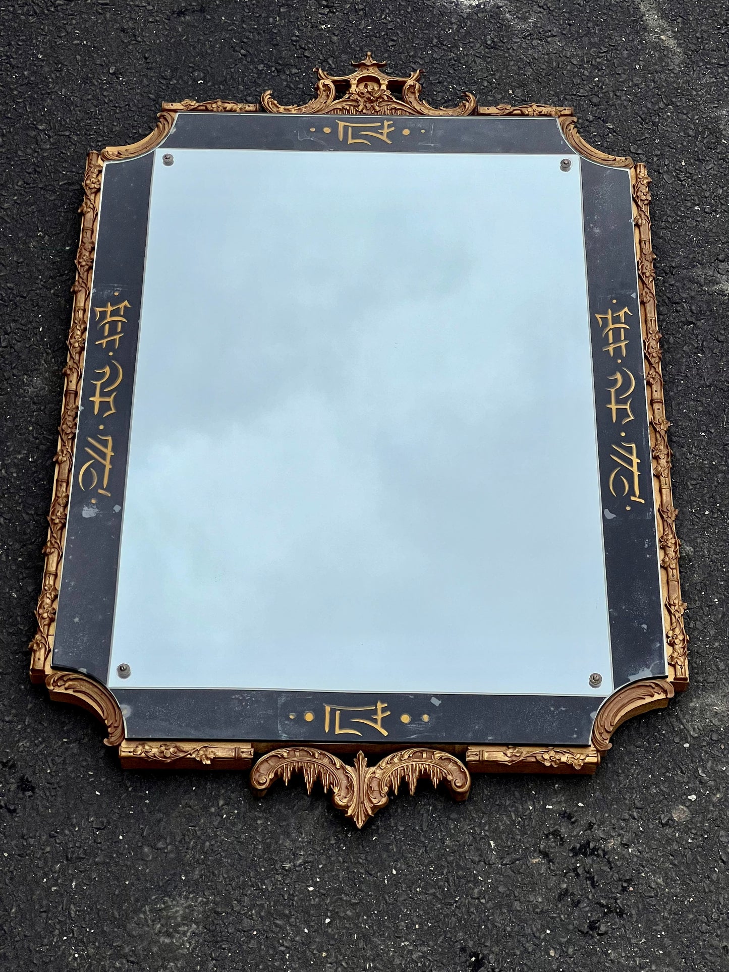 Vintage Japanned Gilt Wood Wall Mirror