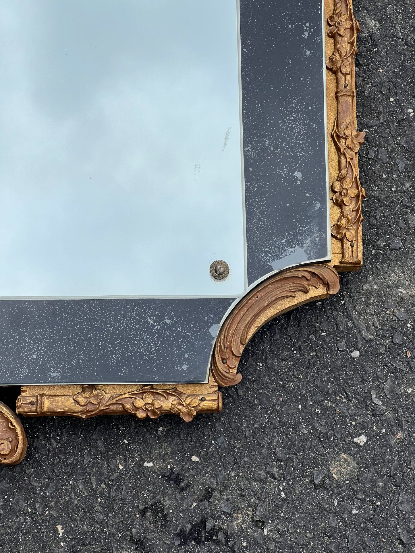 Vintage Japanned Gilt Wood Wall Mirror