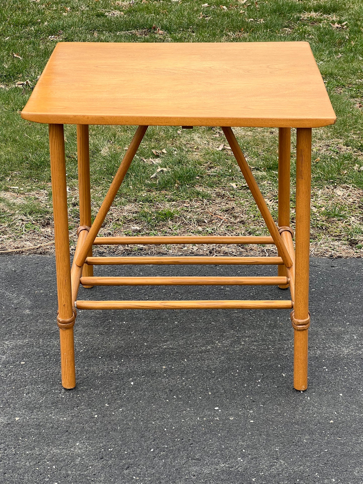 Mid-Century Modern Birch and Rattan Accessory Table by Heywood Wakefield