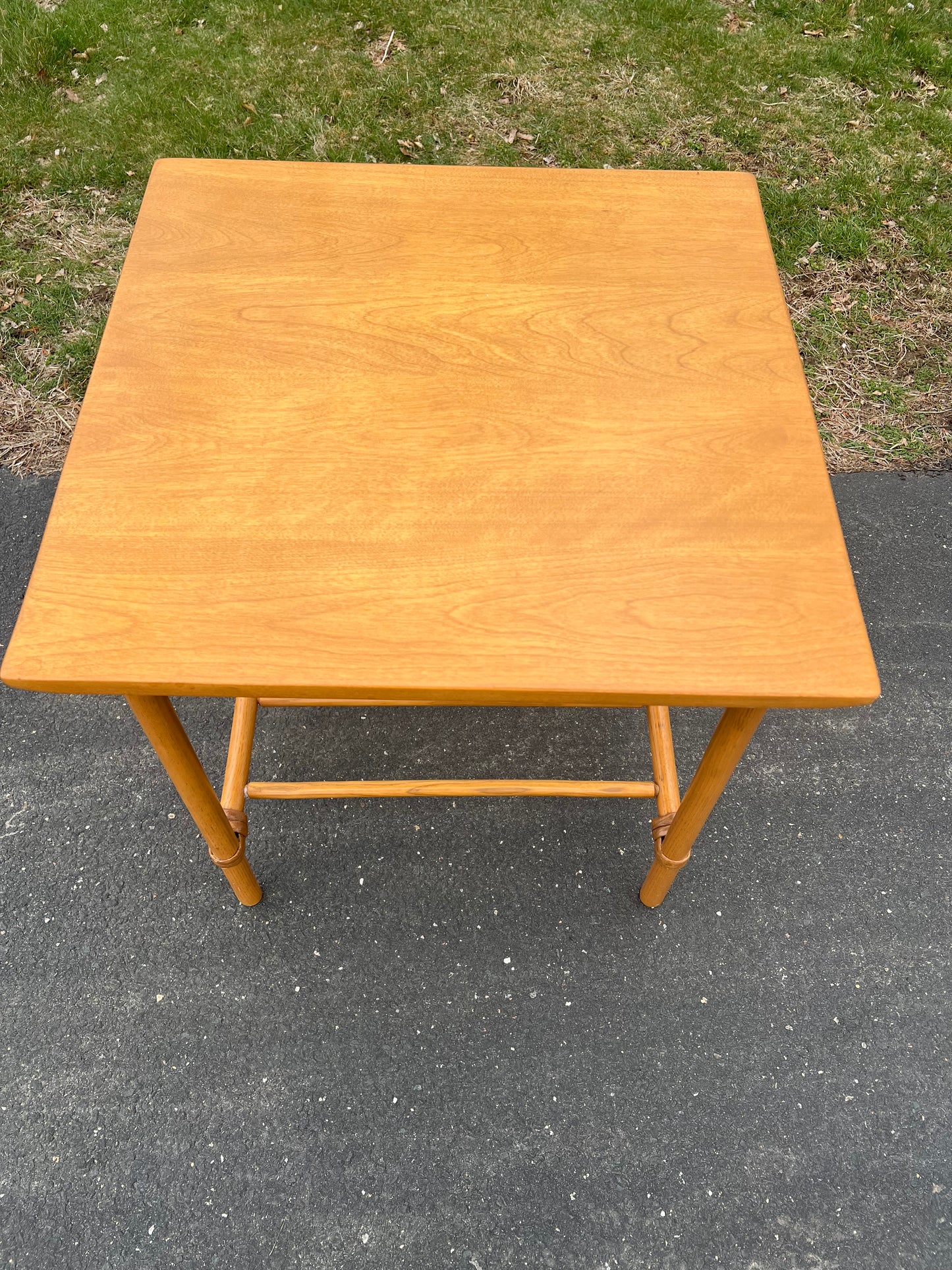 Mid-Century Modern Birch and Rattan Accessory Table by Heywood Wakefield