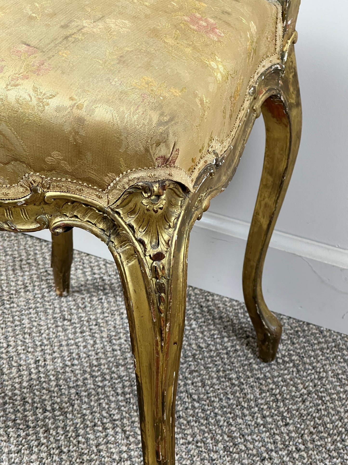 Antique French Louis XVI Gilt Side Chair with Porcelain Medallions