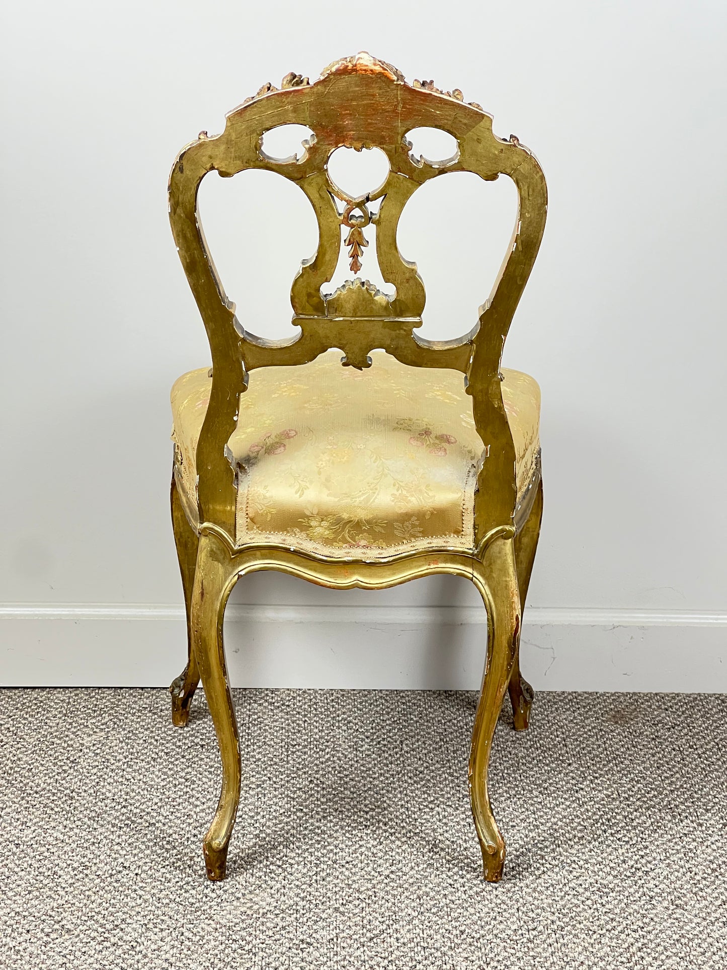 Antique French Louis XVI Gilt Side Chair with Porcelain Medallions