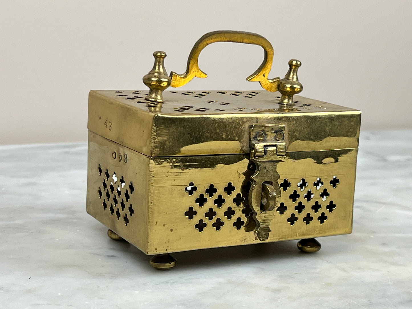 Antique Brass Anglo-Indian Cricket Box with Jali Work