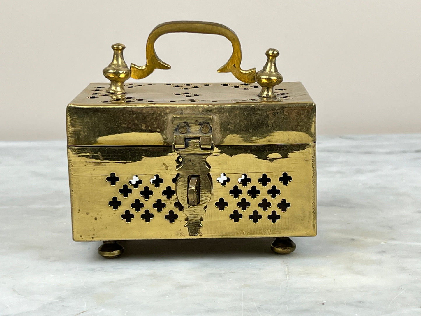 Antique Brass Anglo-Indian Cricket Box with Jali Work