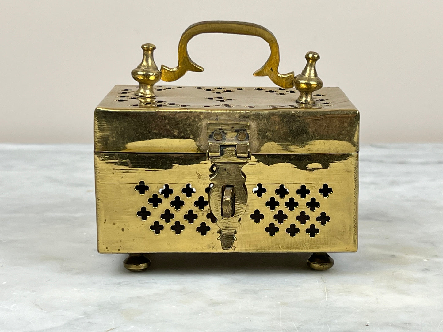 Antique Brass Anglo-Indian Cricket Box with Jali Work