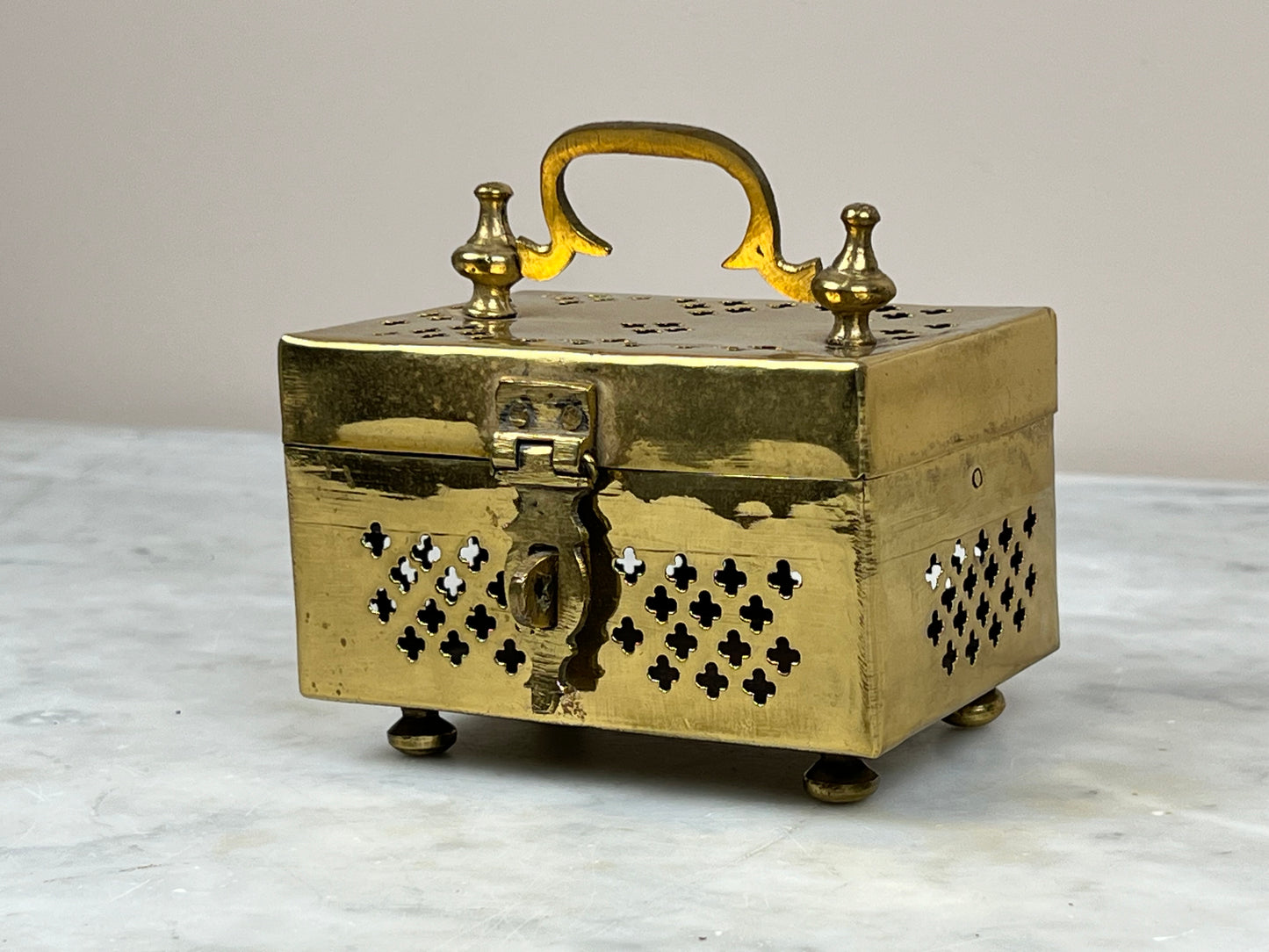 Antique Brass Anglo-Indian Cricket Box with Jali Work