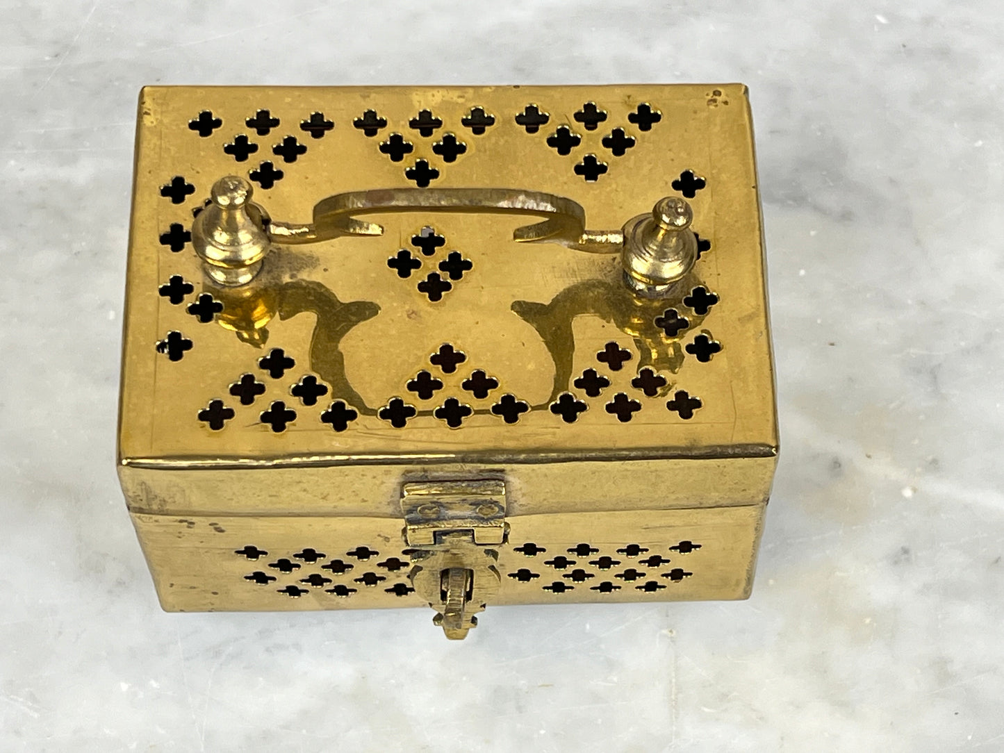 Antique Brass Anglo-Indian Cricket Box with Jali Work