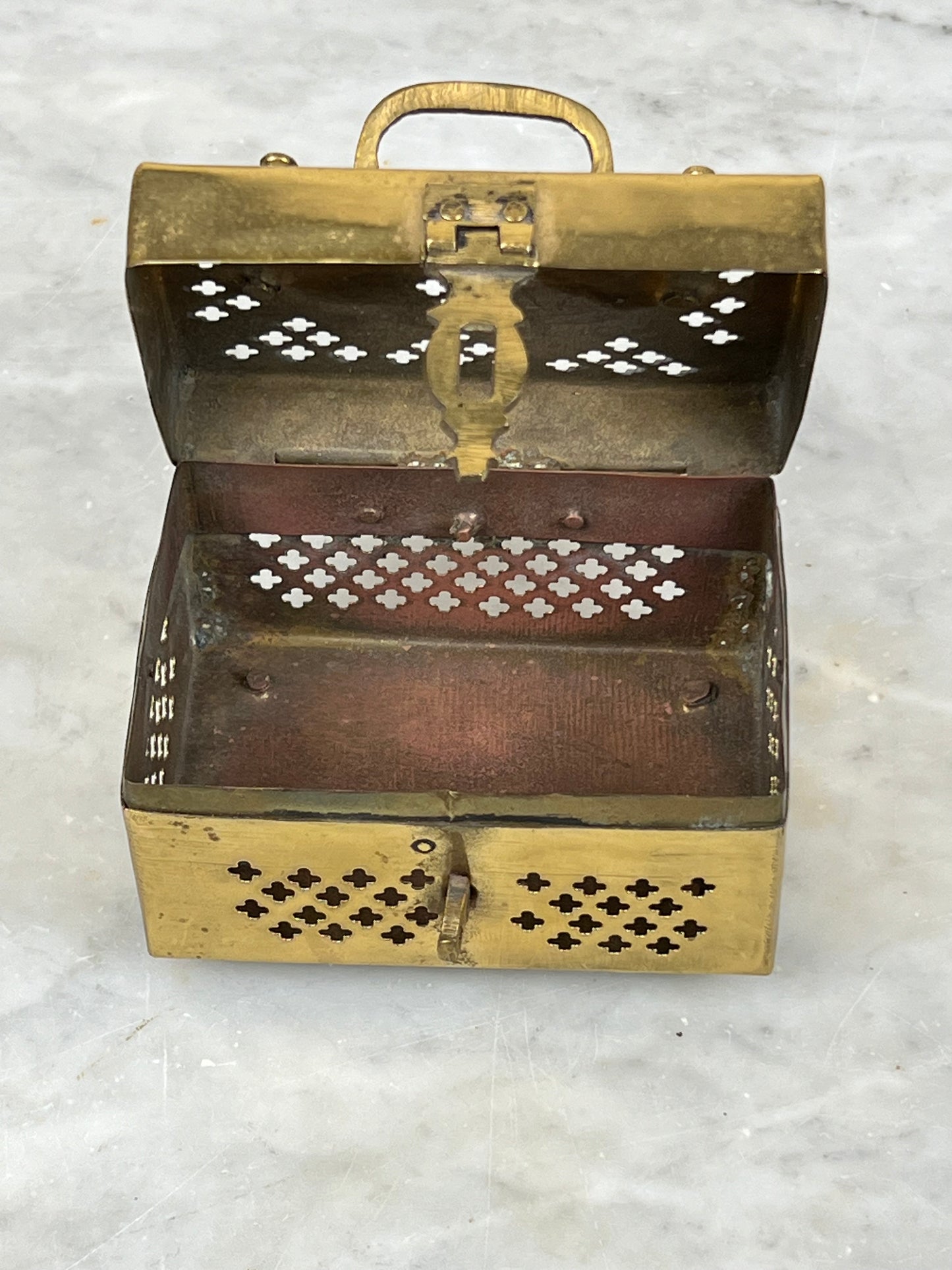 Antique Brass Anglo-Indian Cricket Box with Jali Work