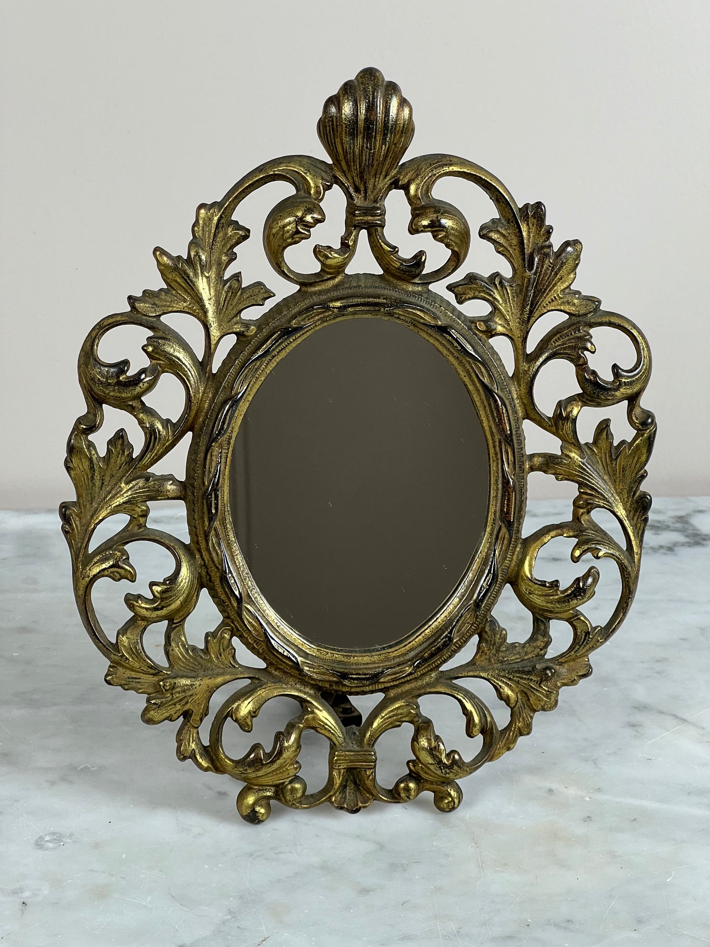 Antique Victorian Brass Acanthus Leaf Table Mirror