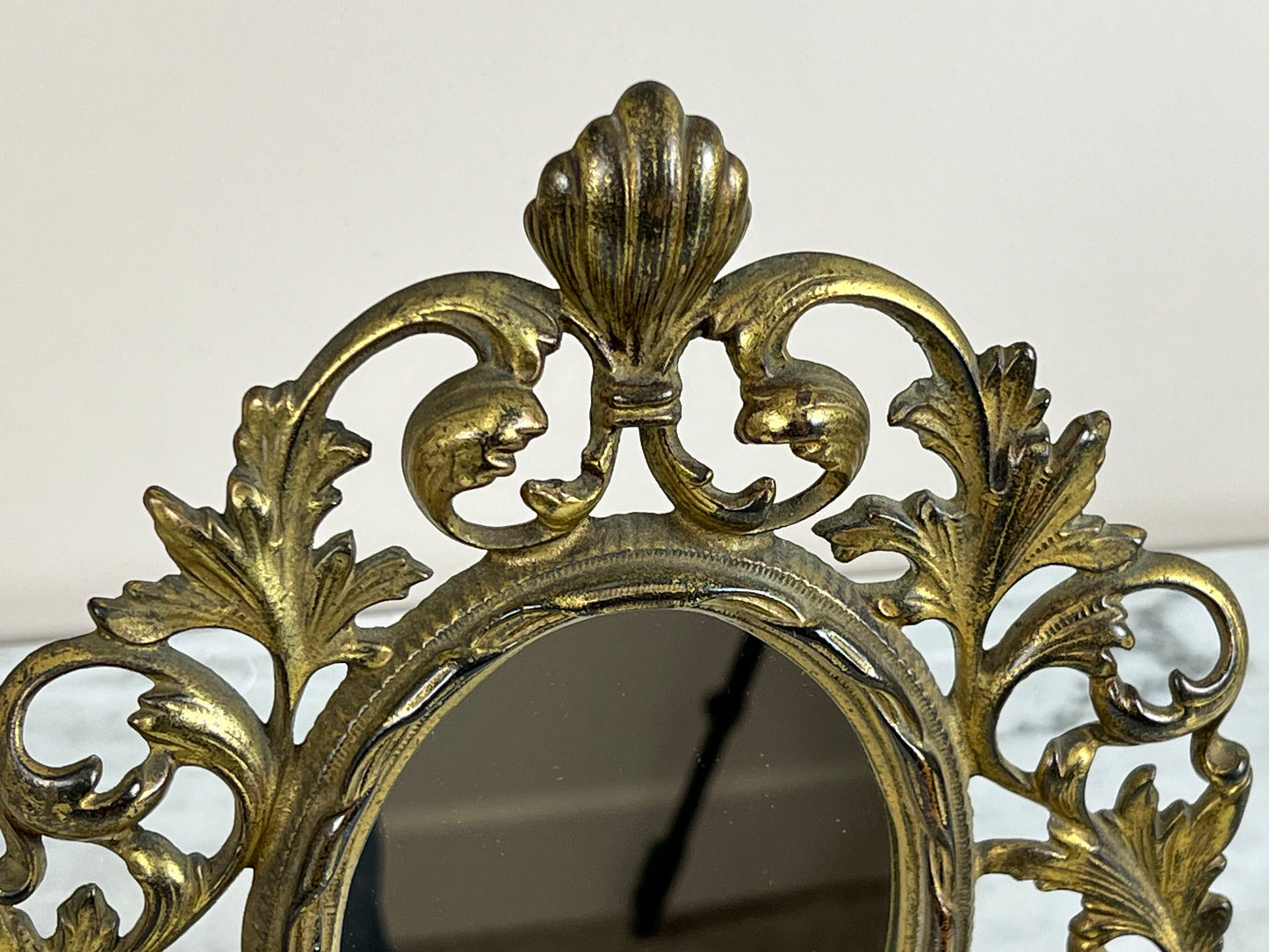 Antique Victorian Brass Acanthus Leaf Table Mirror