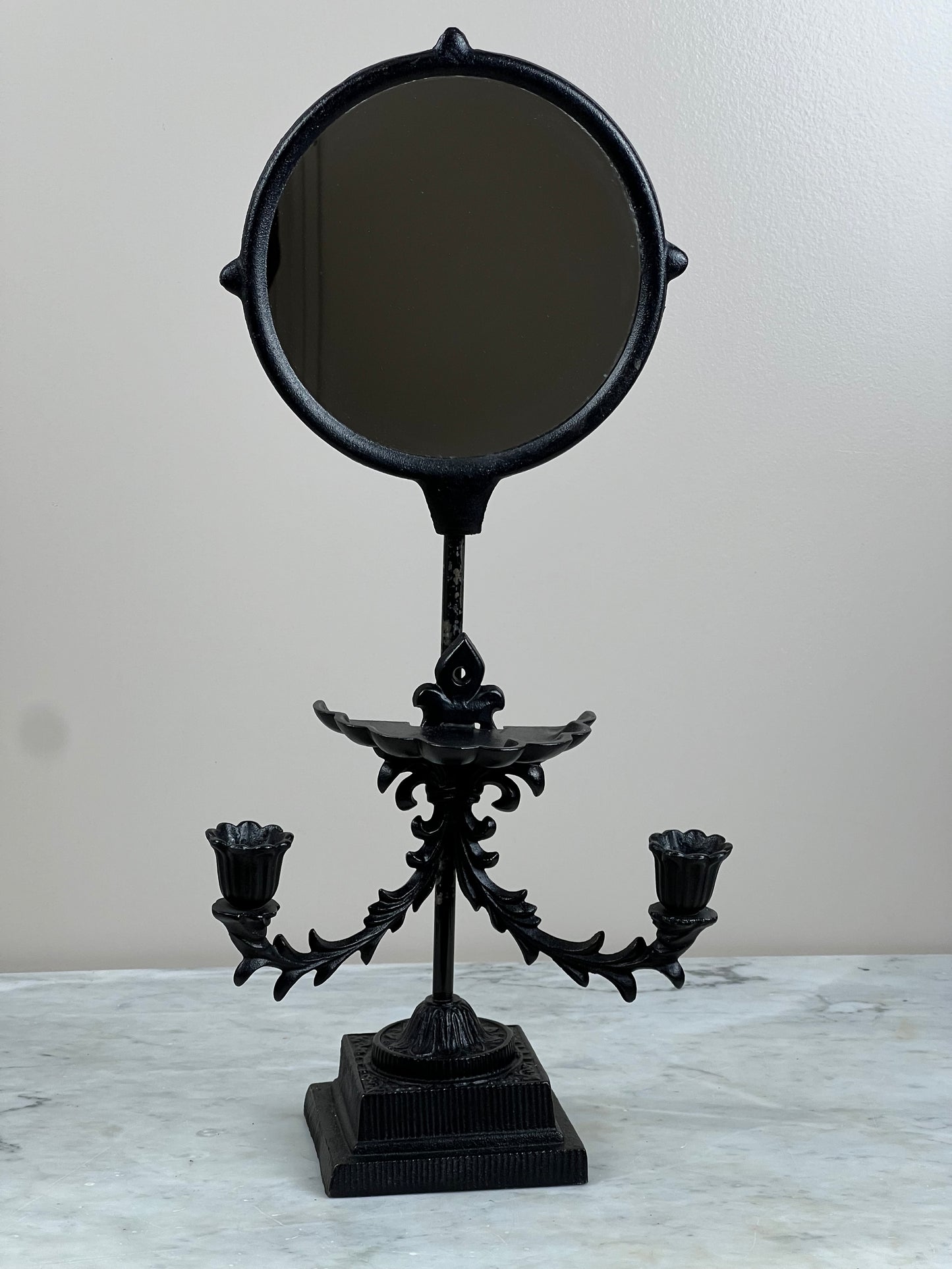 Vintage Cast Iron Shaving Mirror with Candle Sconces