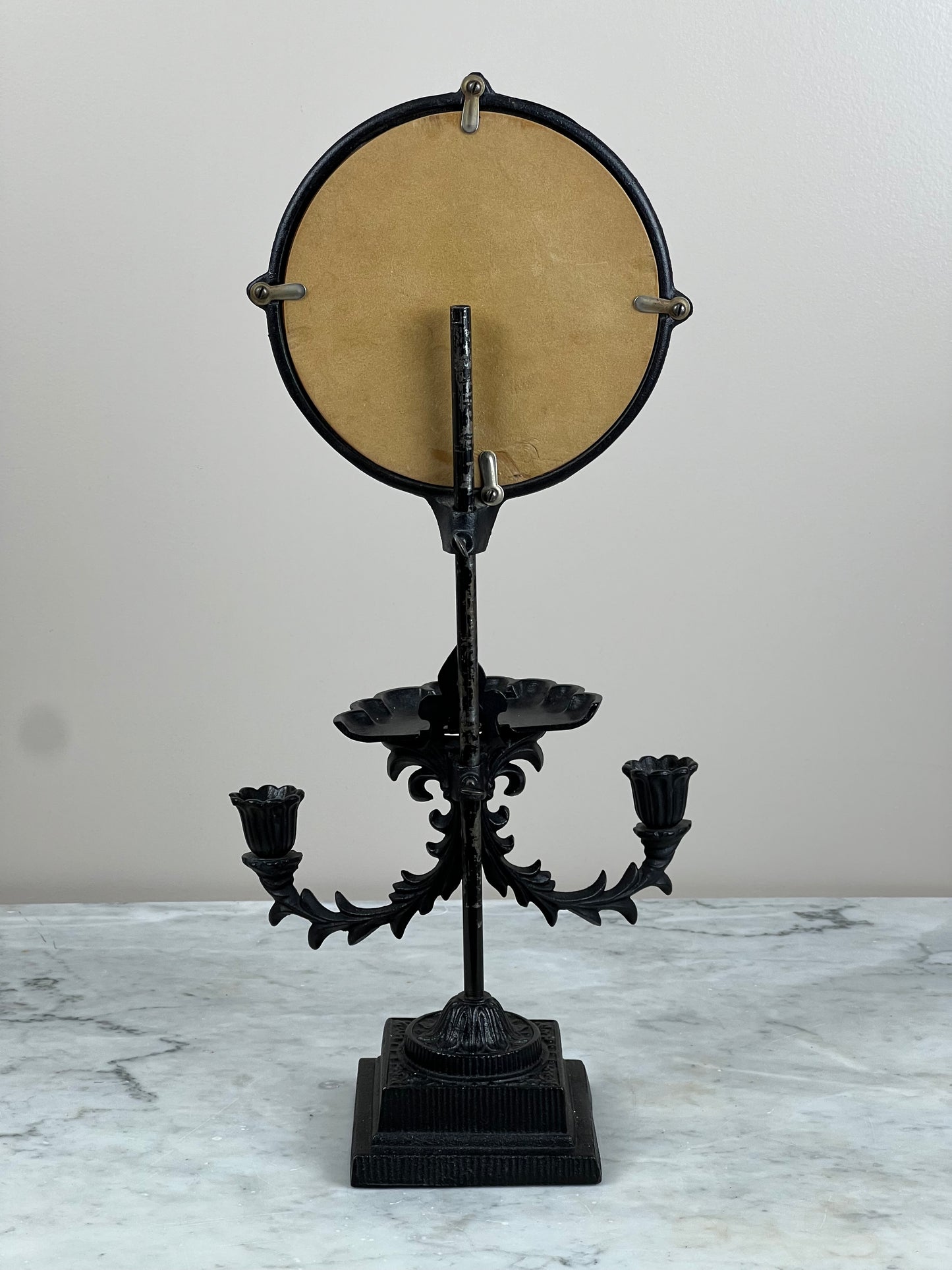 Vintage Cast Iron Shaving Mirror with Candle Sconces