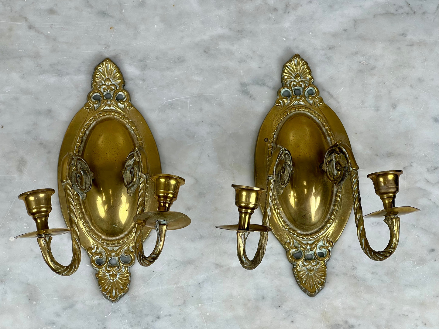 Pair of Vintage Brass Twin Candle Wall Sconces