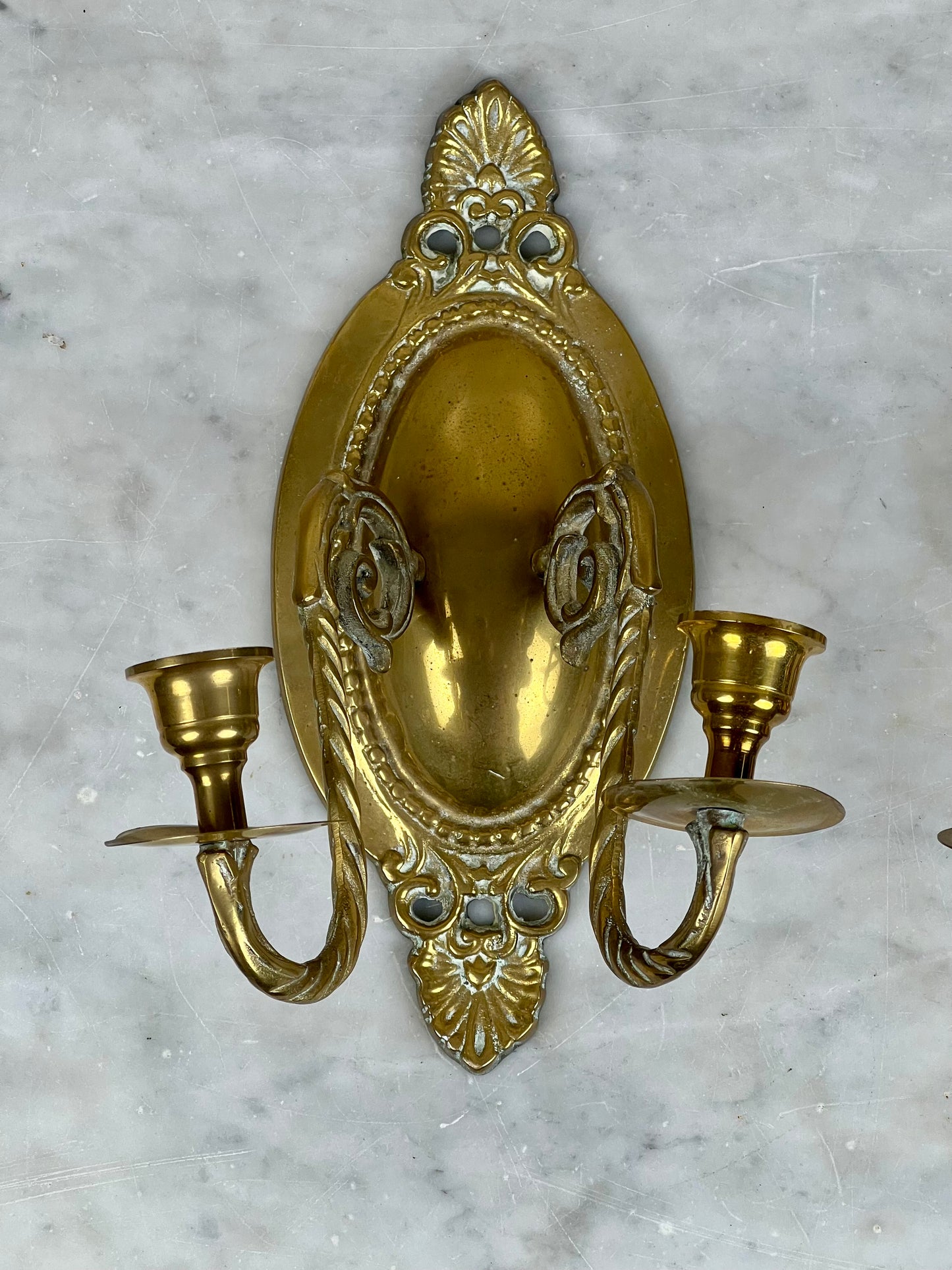 Pair of Vintage Brass Twin Candle Wall Sconces