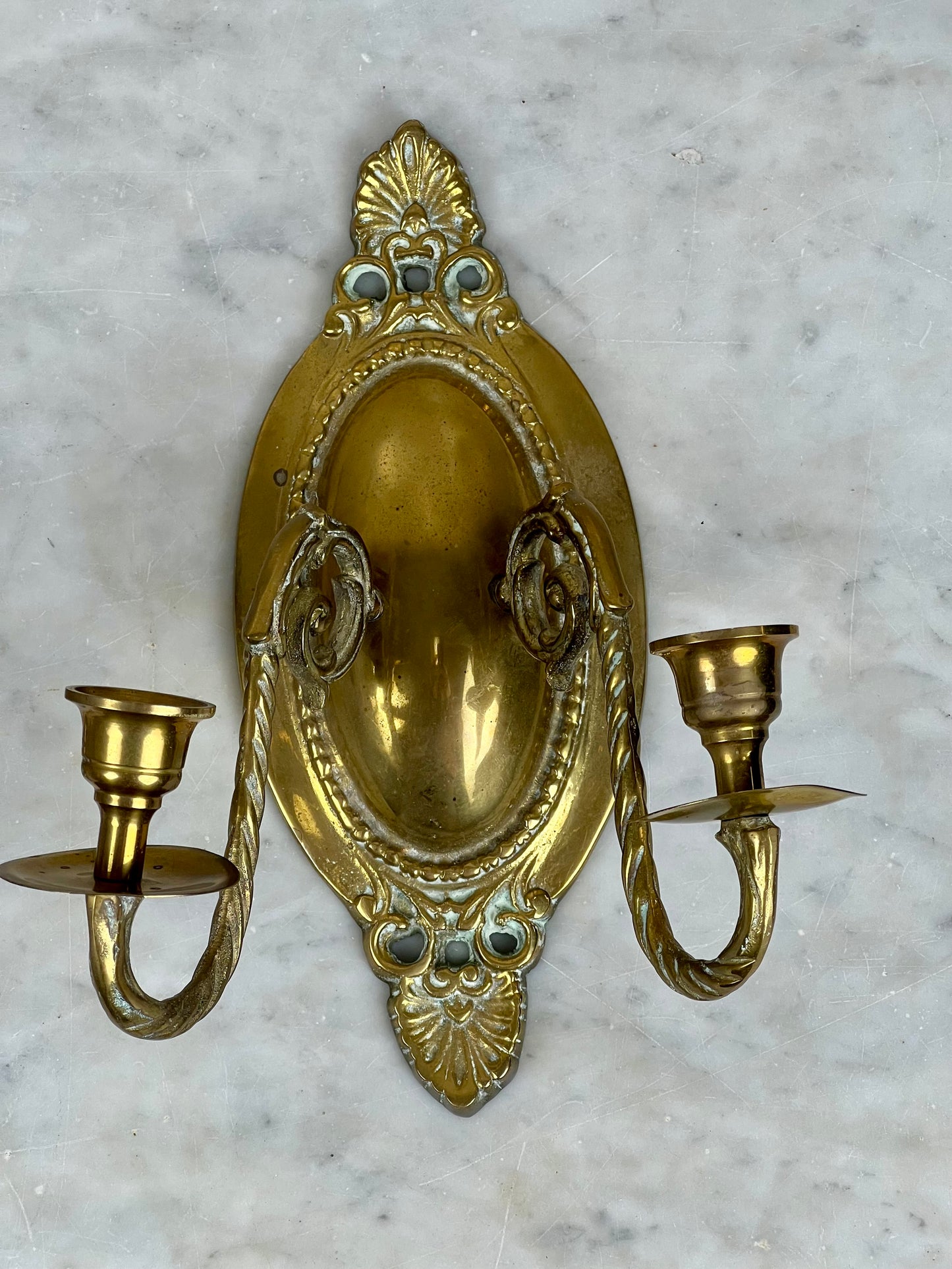 Pair of Vintage Brass Twin Candle Wall Sconces