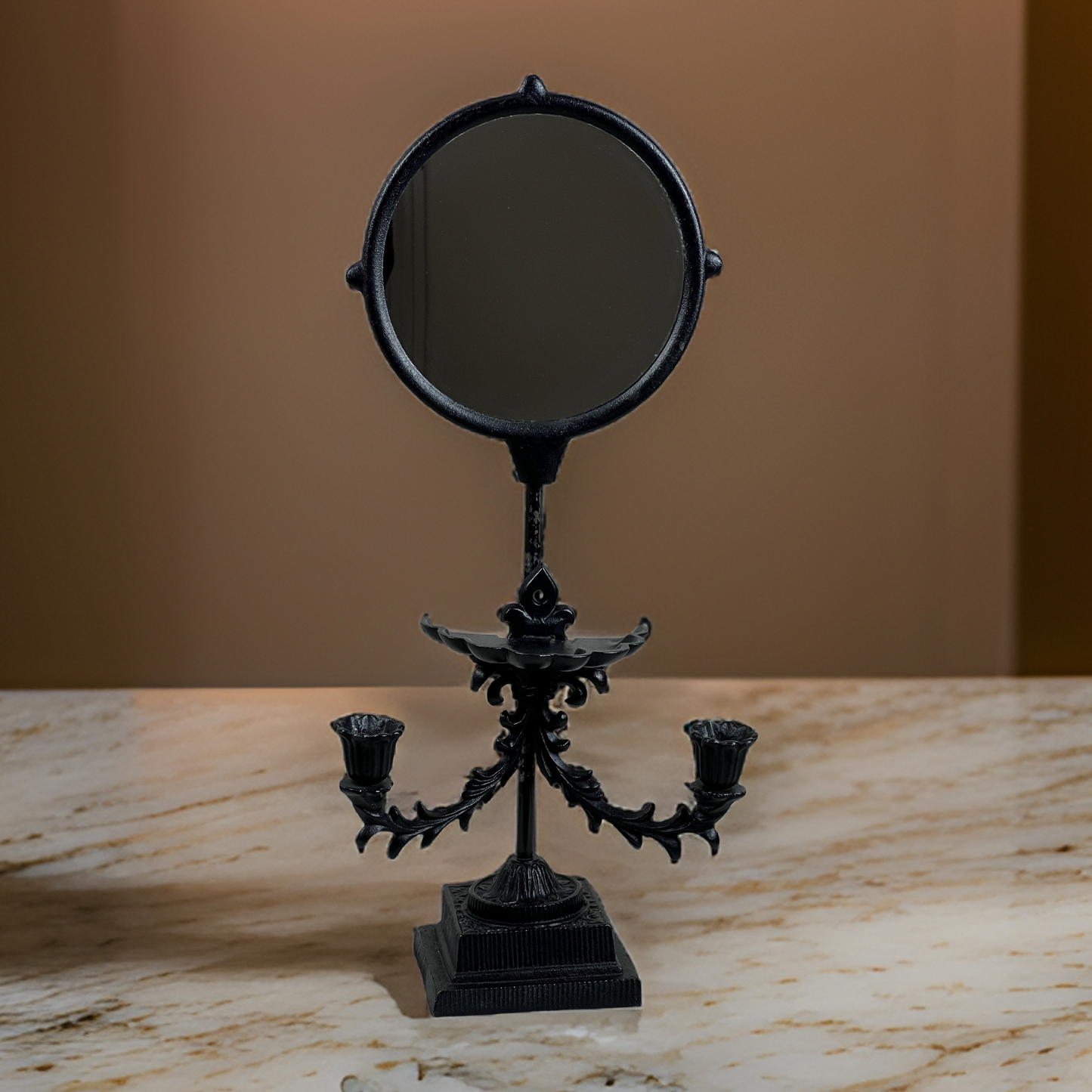 Vintage Cast Iron Shaving Mirror with Candle Sconces