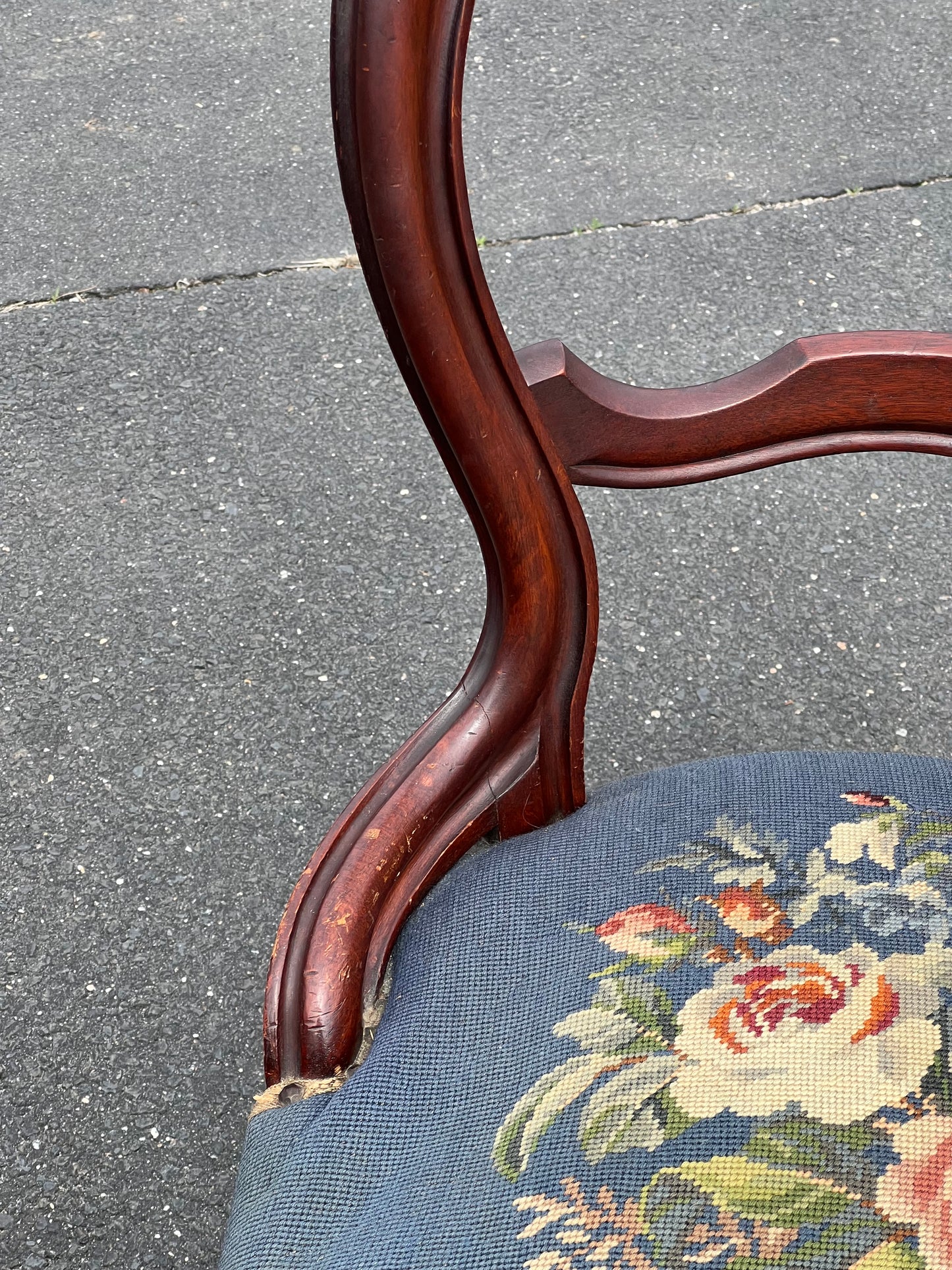 Pair of Antique Victorian Tapestry Seat Parlor Chairs c. Late 19th Century