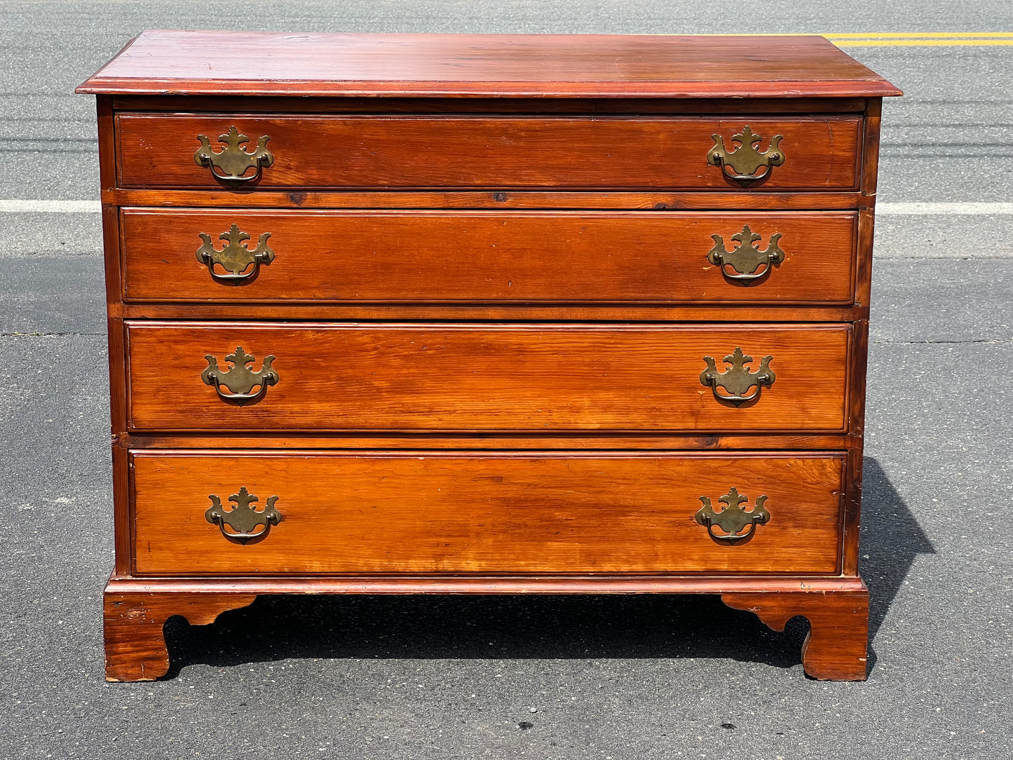 Antique Chippendale Pine Four Drawer Chest with Graduated Drawers