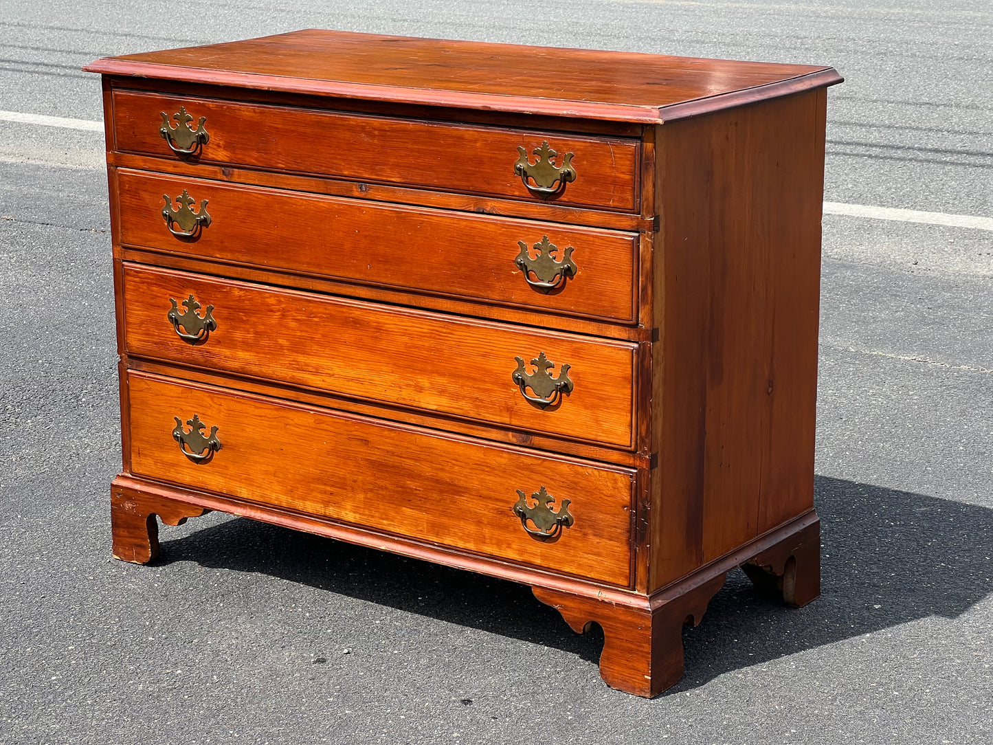 Antique Chippendale Pine Four Drawer Chest with Graduated Drawers