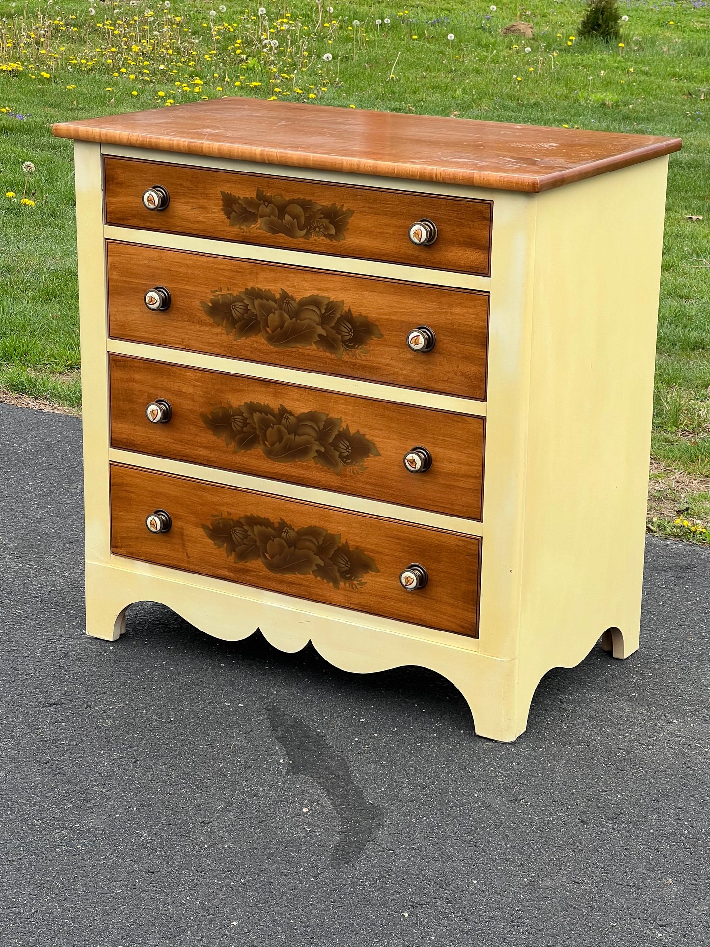 Vintage Hitchcock Maple White Harvest Four Drawer Chest with Maple Top and Drawer Fronts