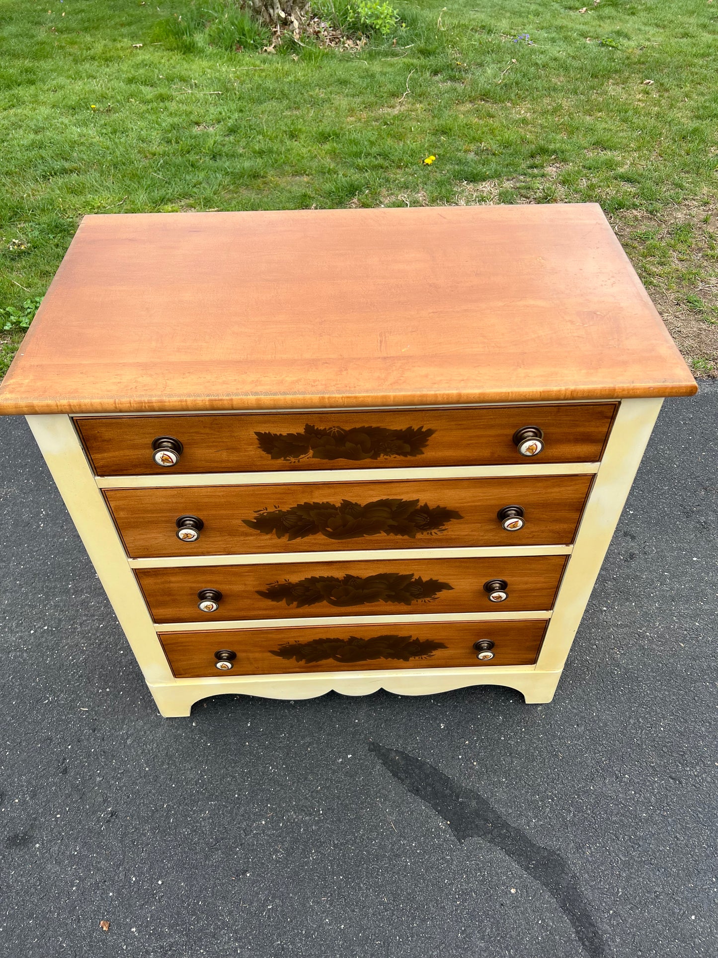 Vintage Hitchcock Maple White Harvest Four Drawer Chest with Maple Top and Drawer Fronts