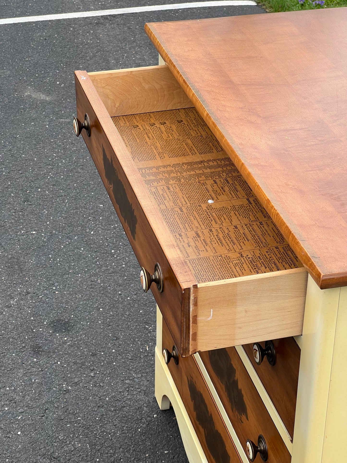 Vintage Hitchcock Maple White Harvest Four Drawer Chest with Maple Top and Drawer Fronts