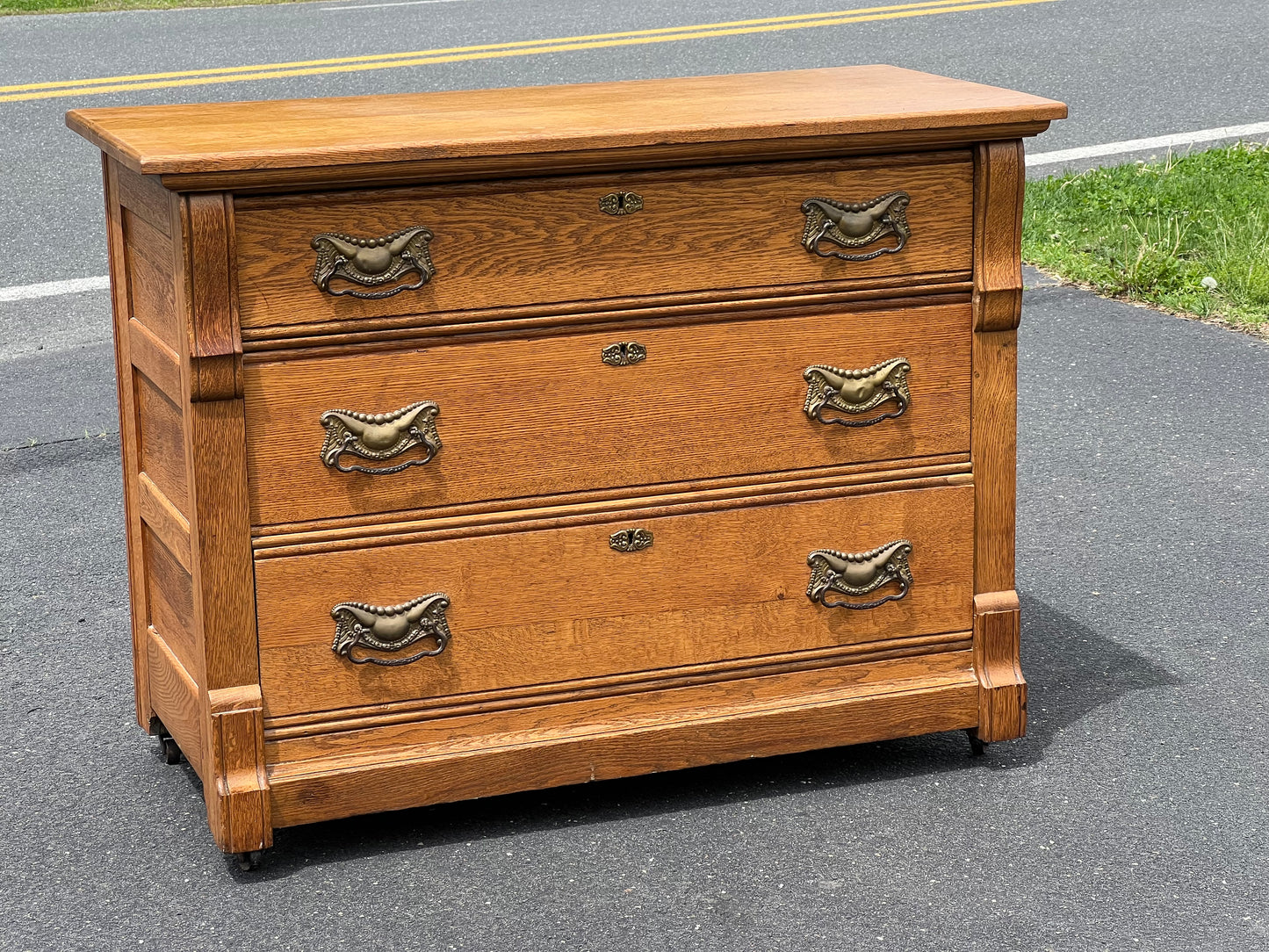 Antique Victorian Oak Three Drawer Chest c. 1900