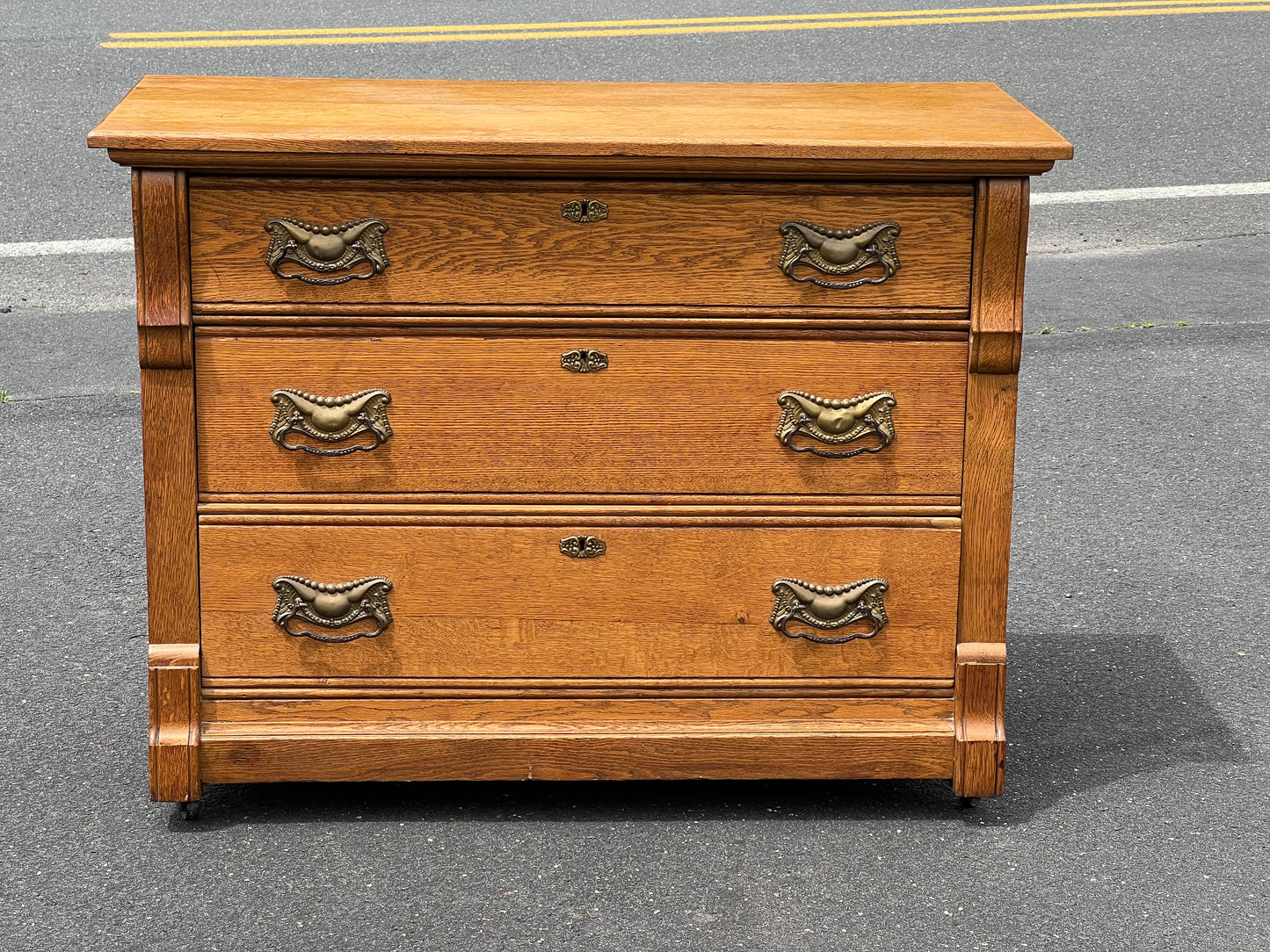 Antique Victorian Oak Three Drawer Chest c. 1900