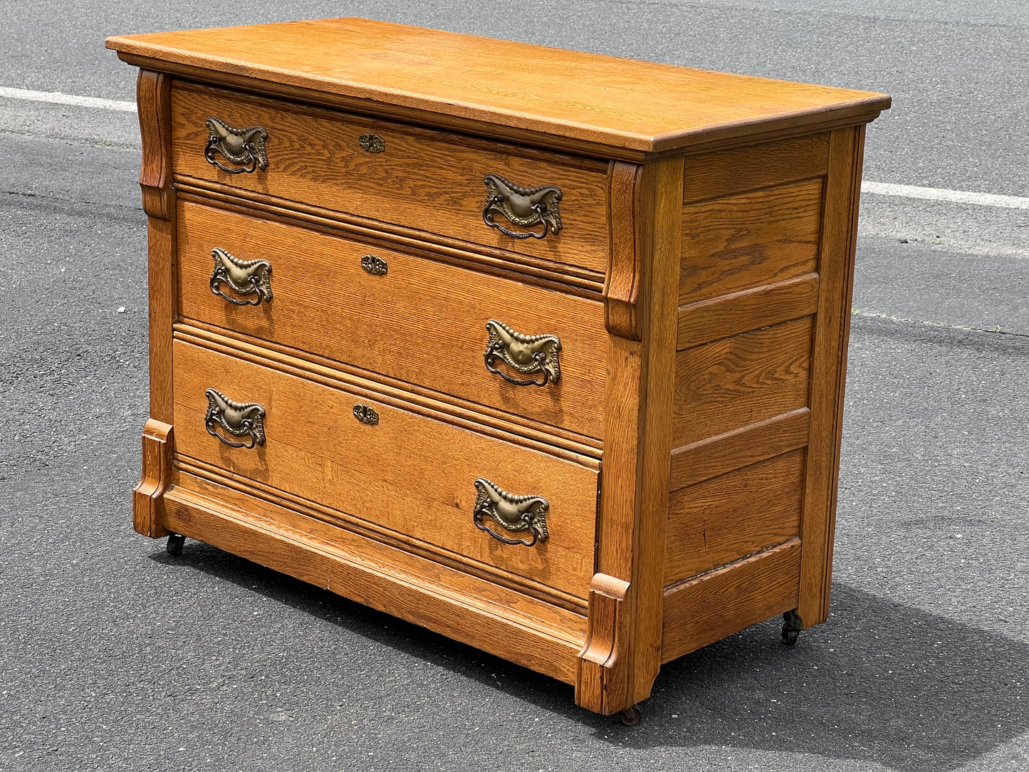 Antique Victorian Oak Three Drawer Chest c. 1900