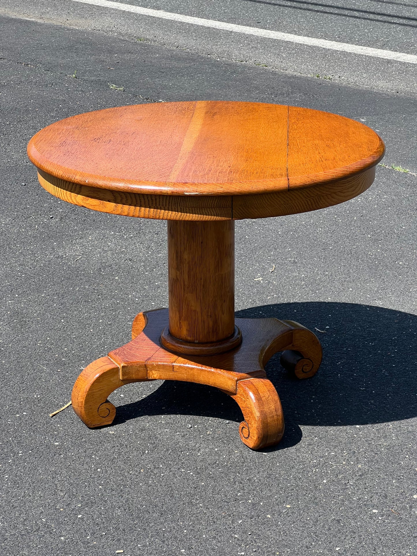 Antique 19th Century Tiger Oak End Table with Tetrapod Base