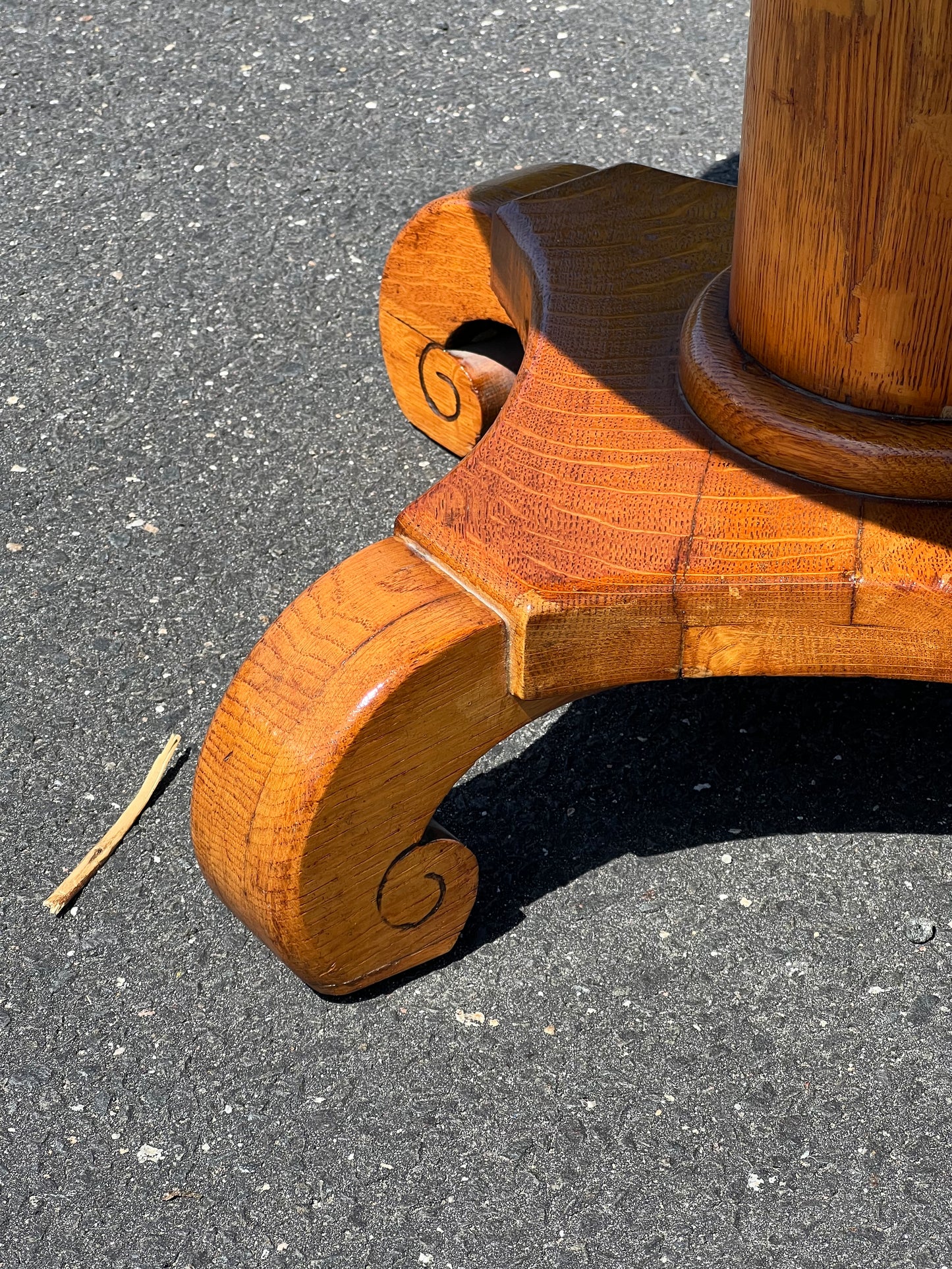 Antique 19th Century Tiger Oak End Table with Tetrapod Base