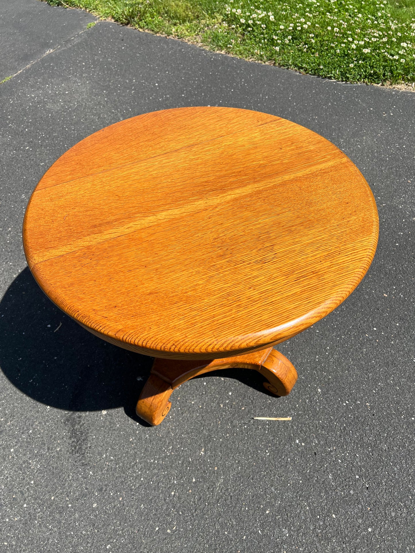 Antique 19th Century Tiger Oak End Table with Tetrapod Base